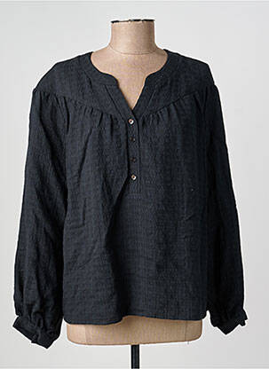 Blouse tissage popeline manches longues noir GEVANA femme