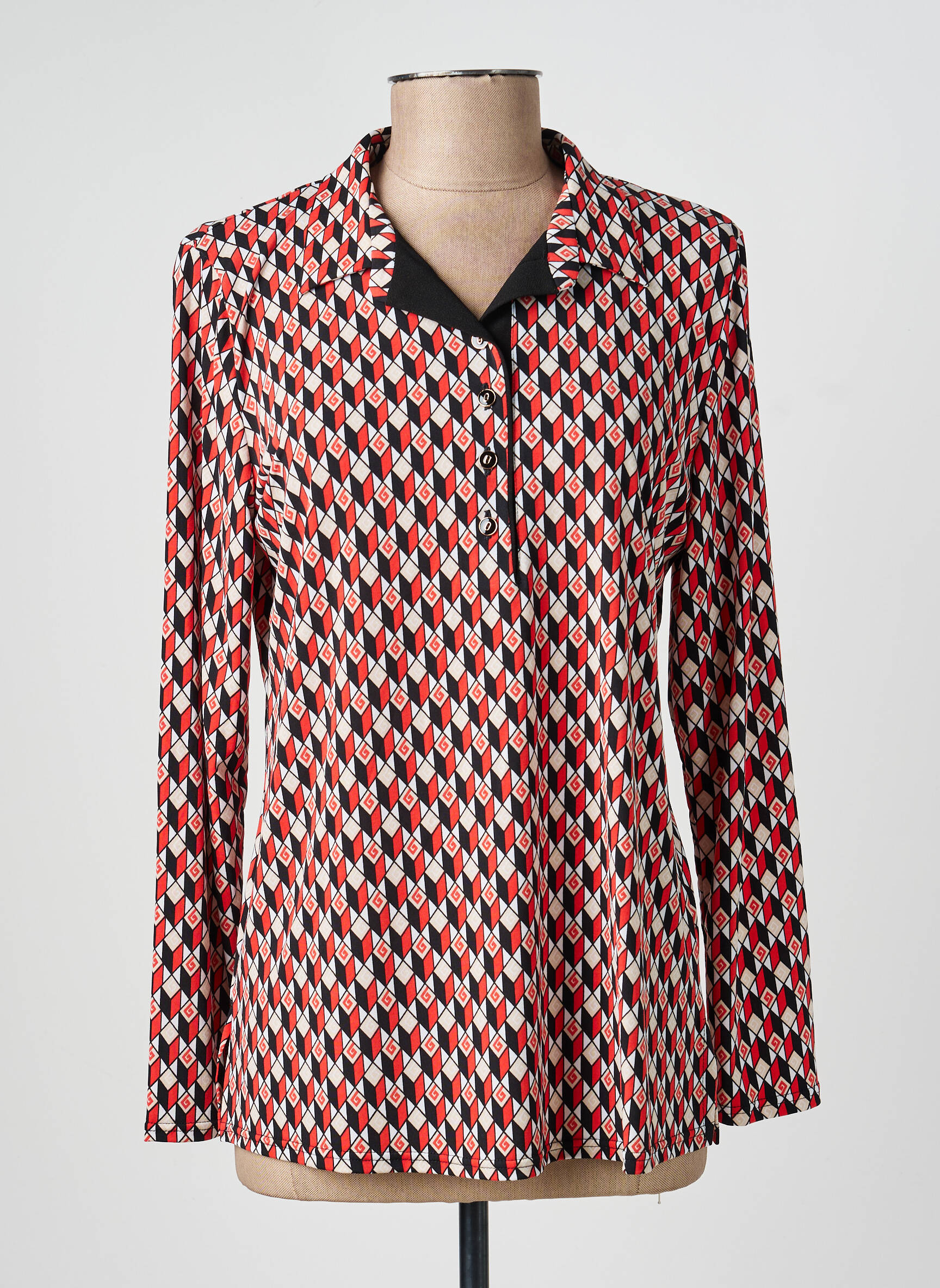 T-shirt imprimé fantaisie manches longues rouge GEVANA femme