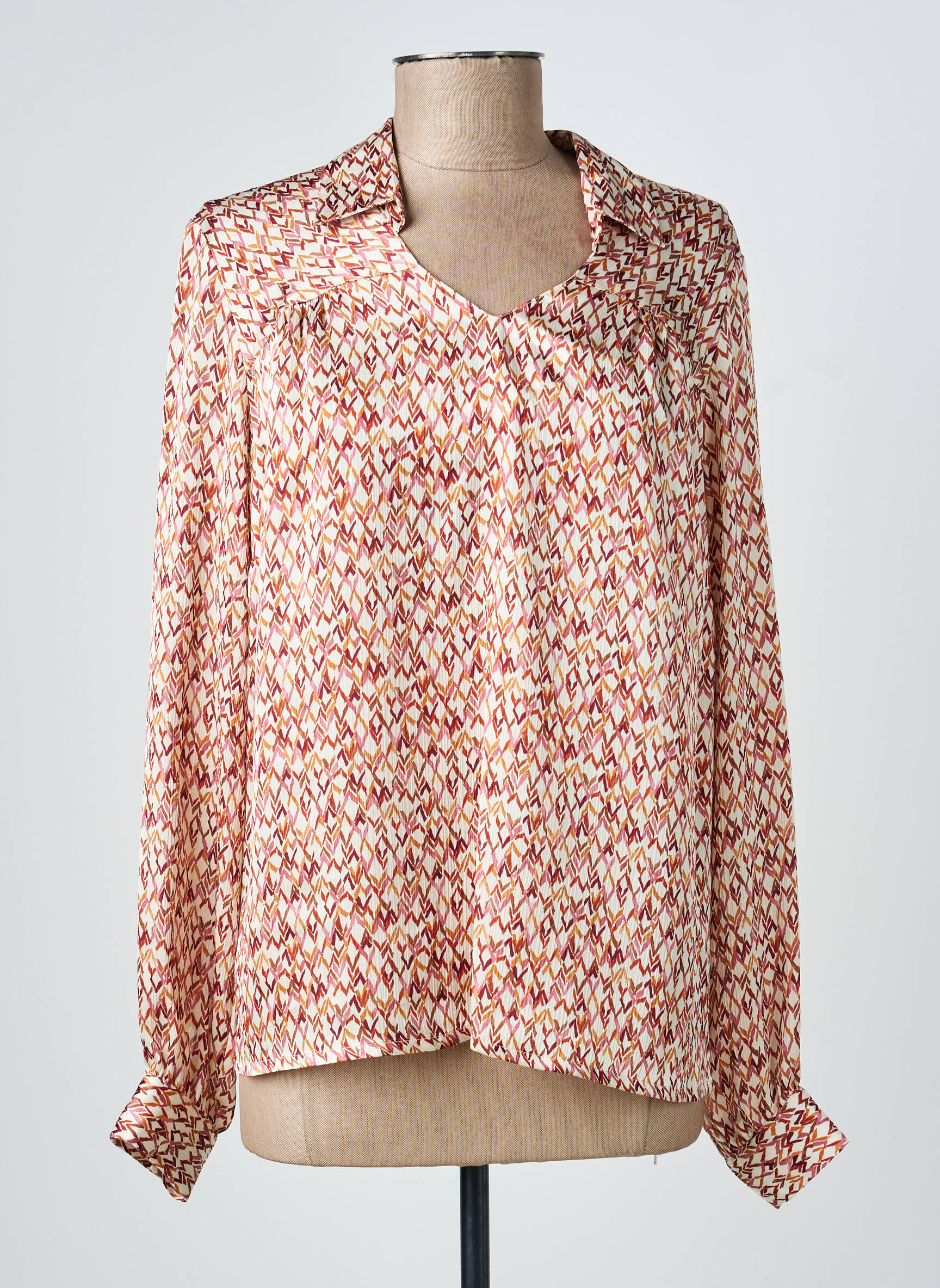 Blouse imprimé fantaisie manches longues beige GEVANA femme