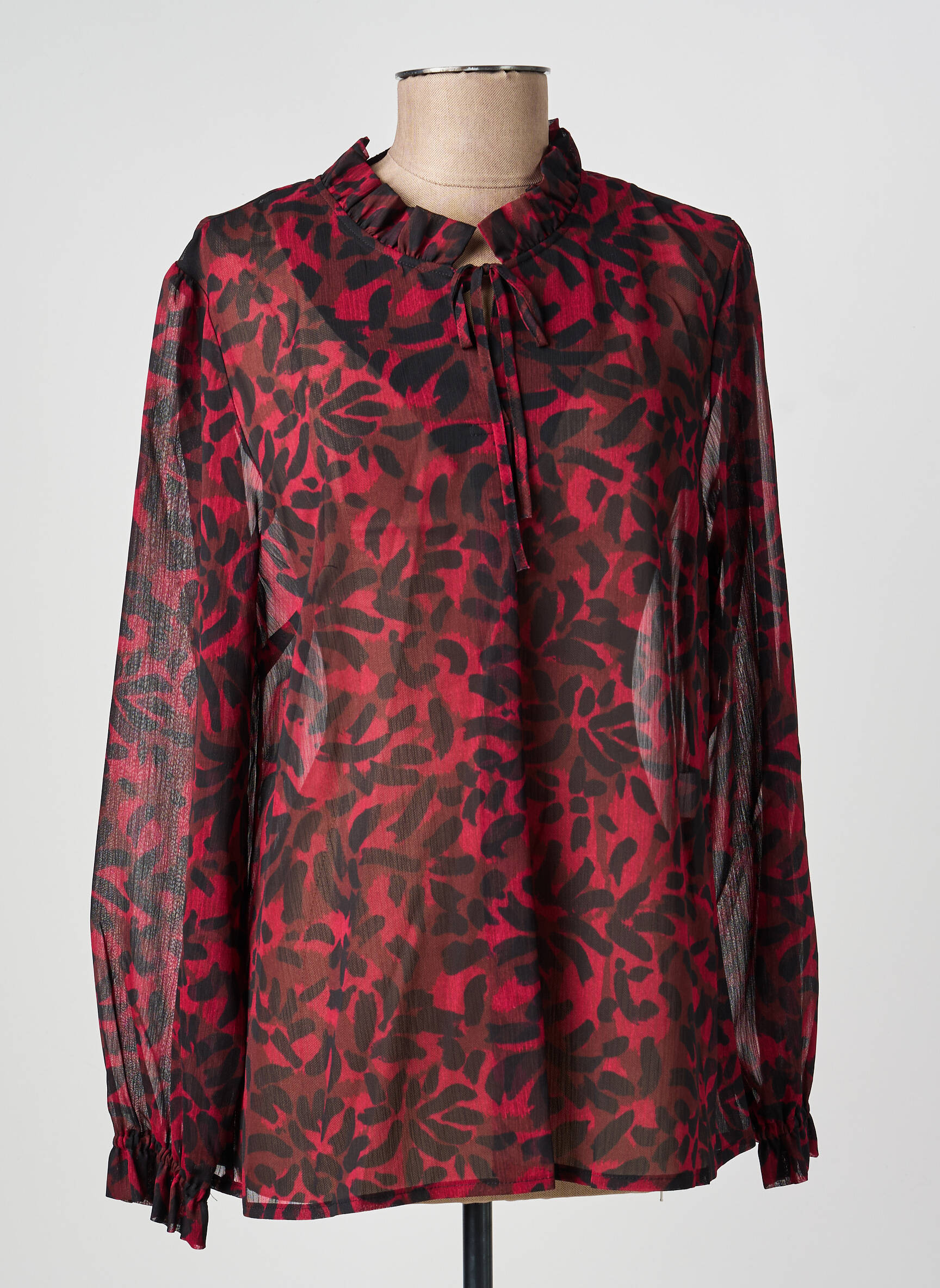 Blouse légère et transparente manches longues rouge GEVANA femme