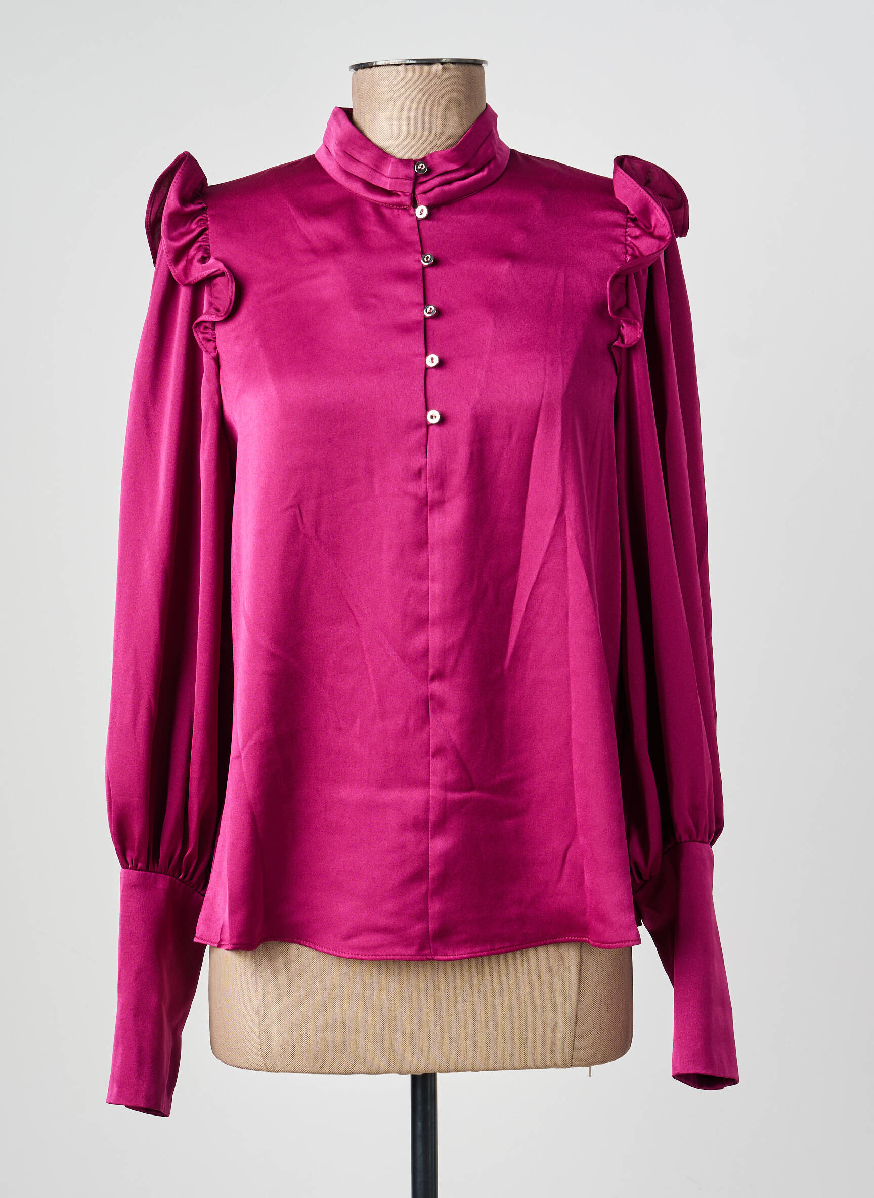 Blouse poignets boutonnés avec fente manches longues rose DIVILUNE femme