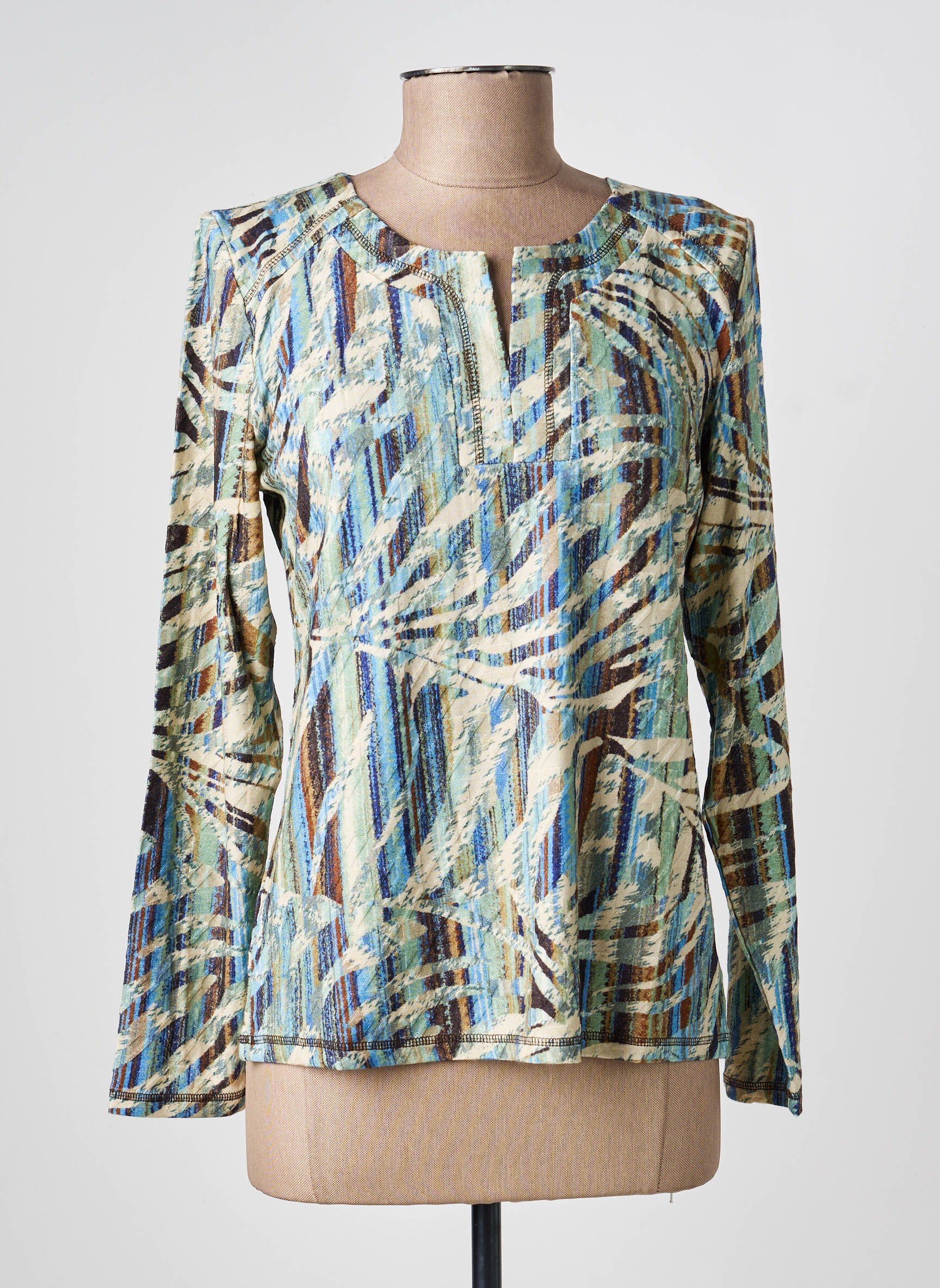 T-shirt imprimé fantaisie manches longues bleu GEVANA femme