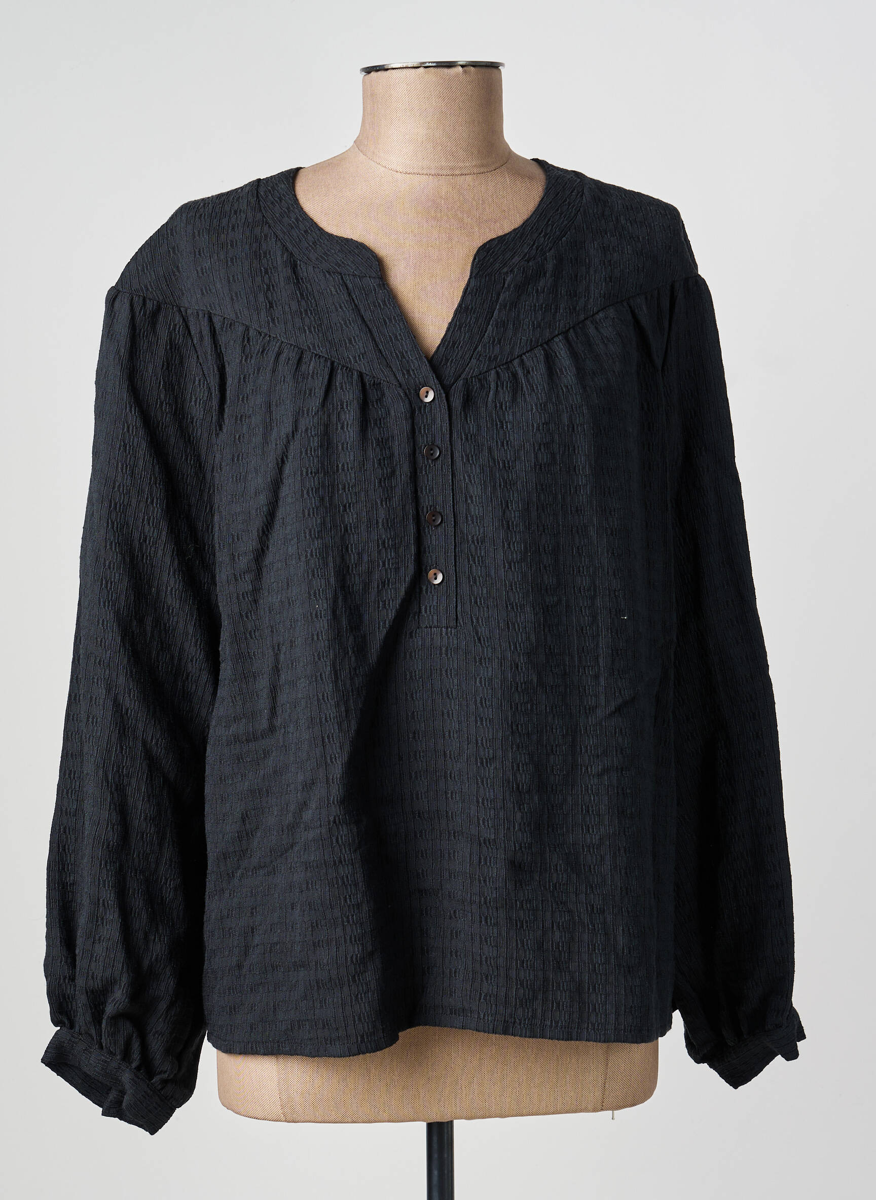 Blouse tissage popeline manches longues noir GEVANA femme
