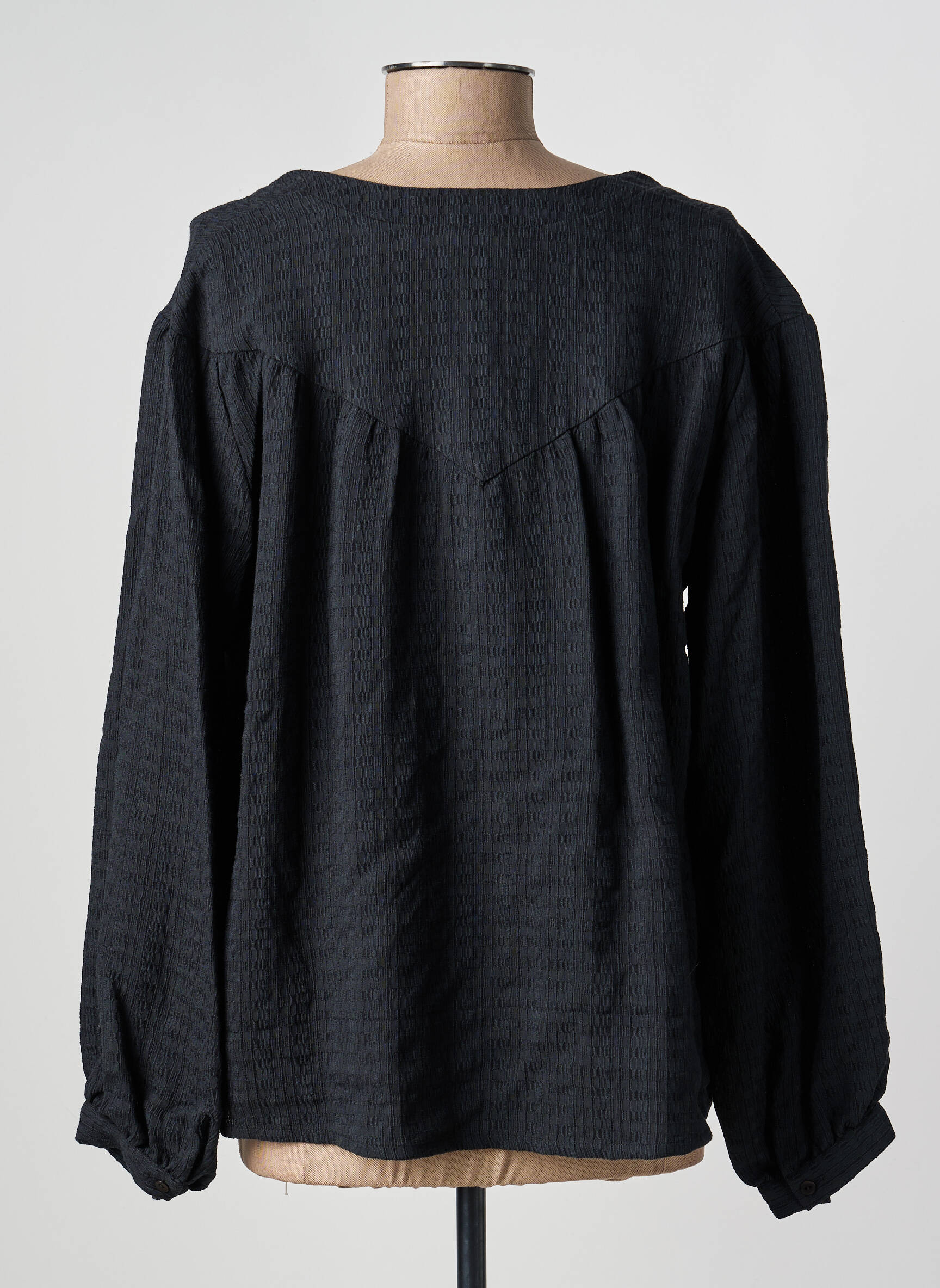 Blouse tissage popeline manches longues noir GEVANA femme