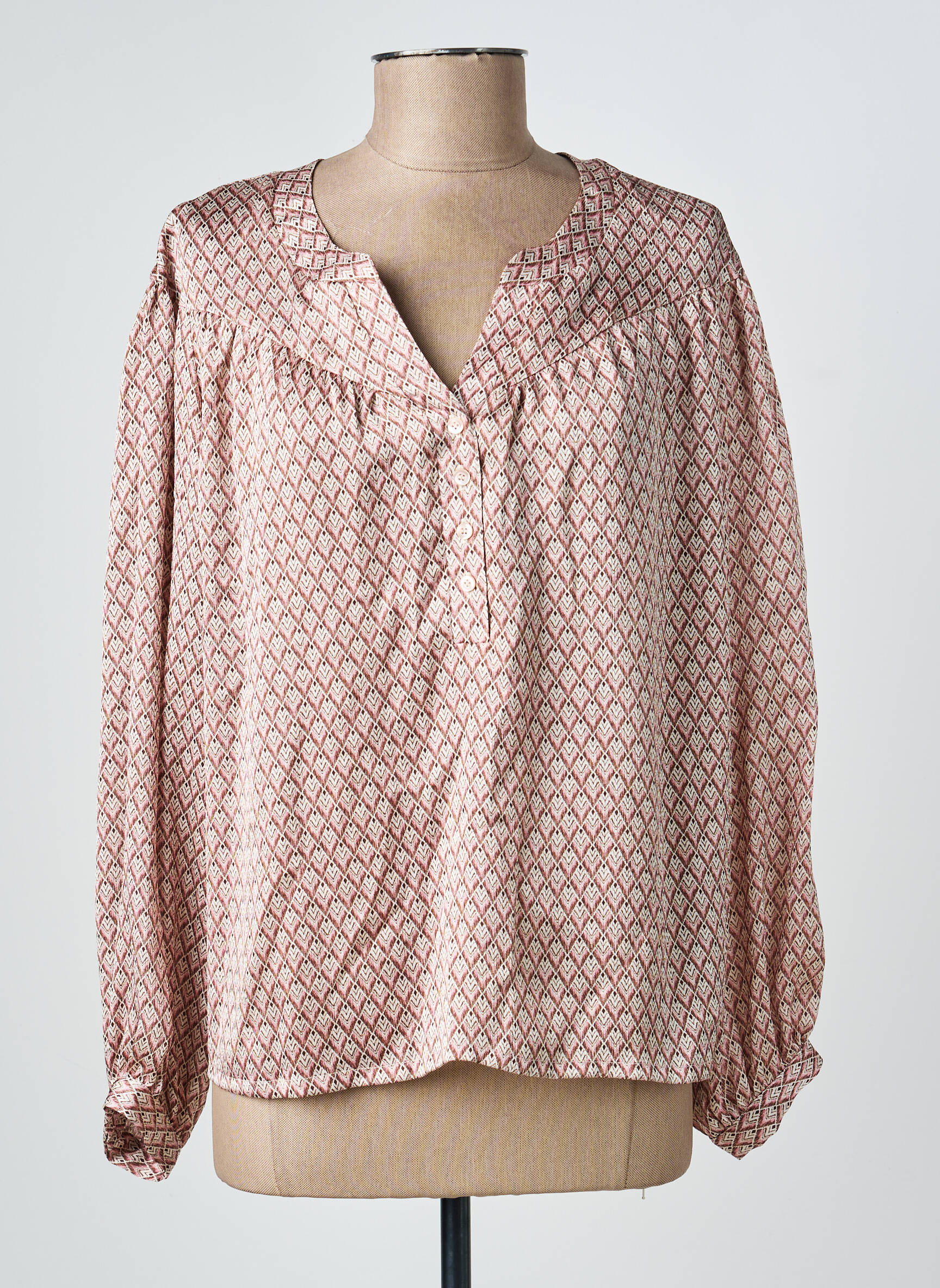 Blouse tissage popeline manches longues rose GEVANA femme