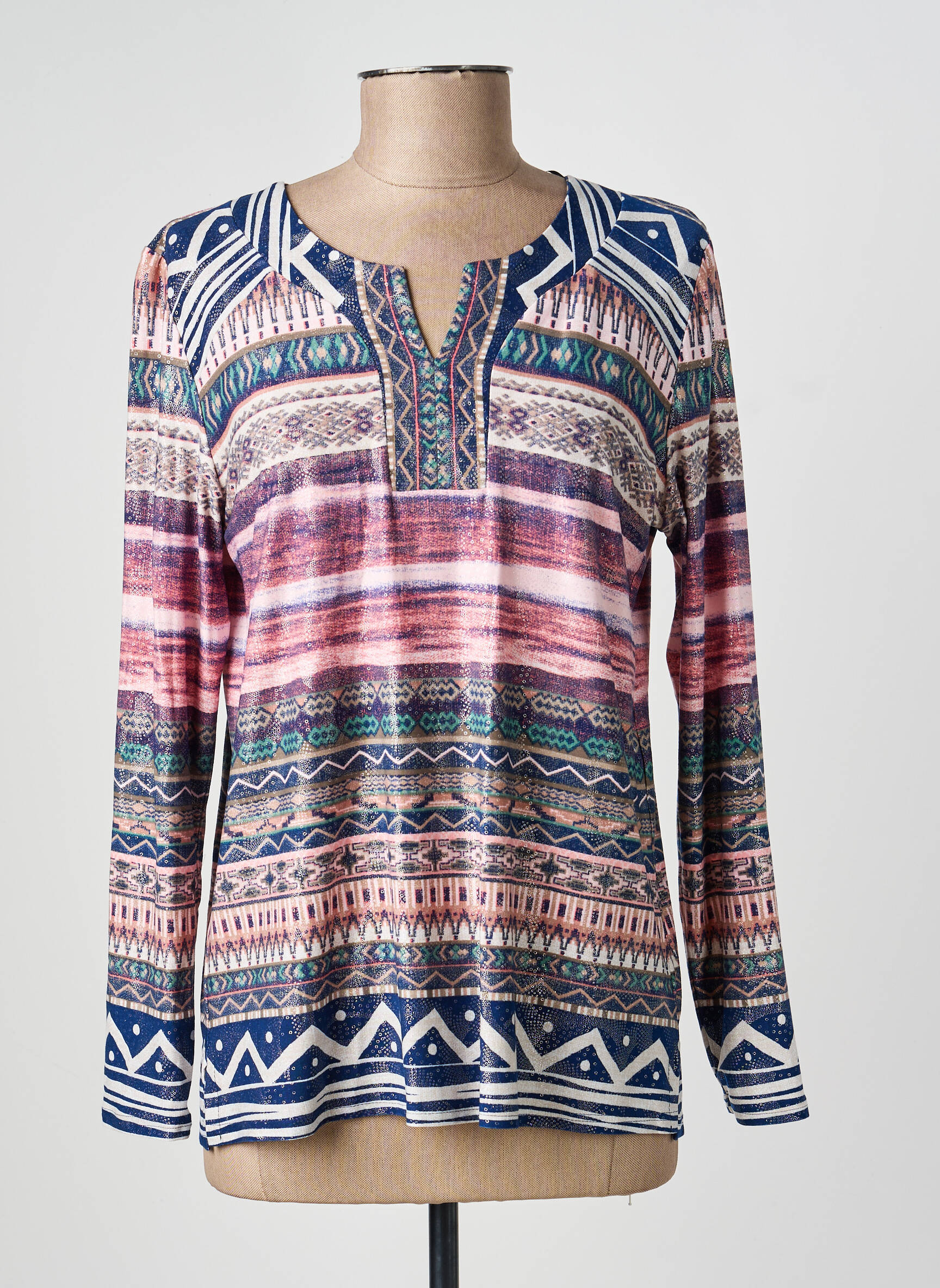 T-shirt imprimé fantaisie manches longues bleu GEVANA femme