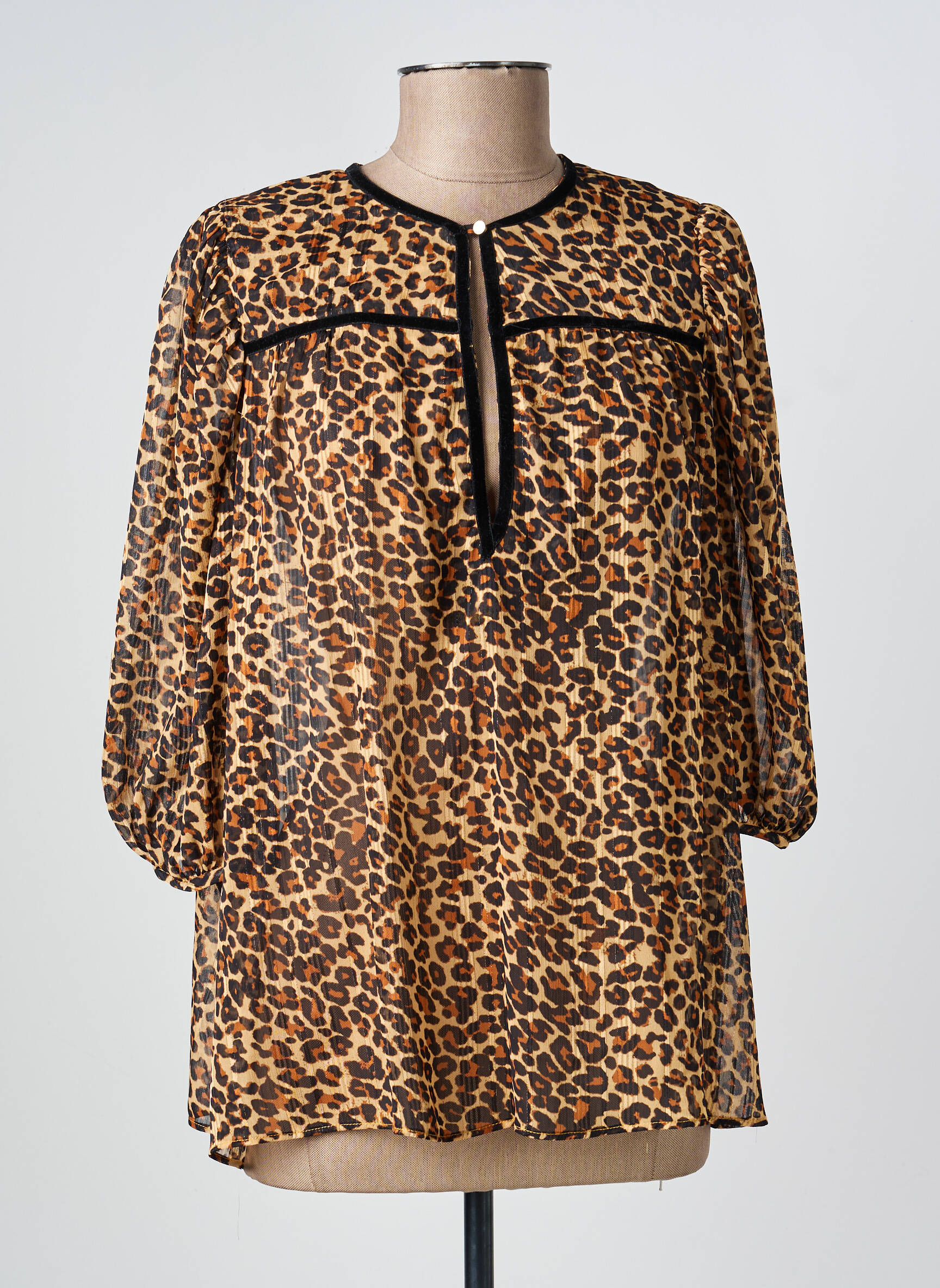 Blouse col rond manches 3/4 marron GEVANA femme