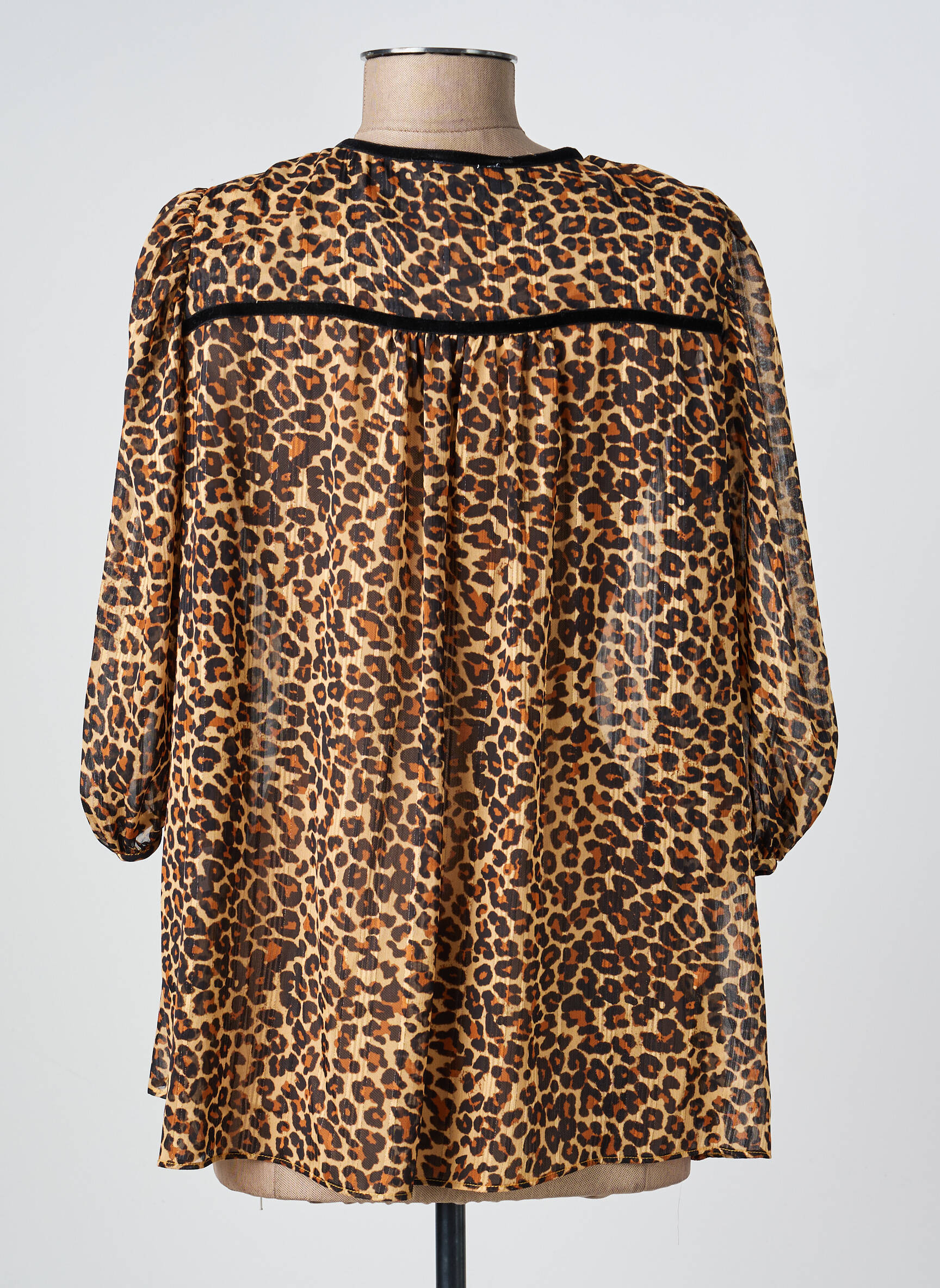 Blouse col rond manches 3/4 marron GEVANA femme