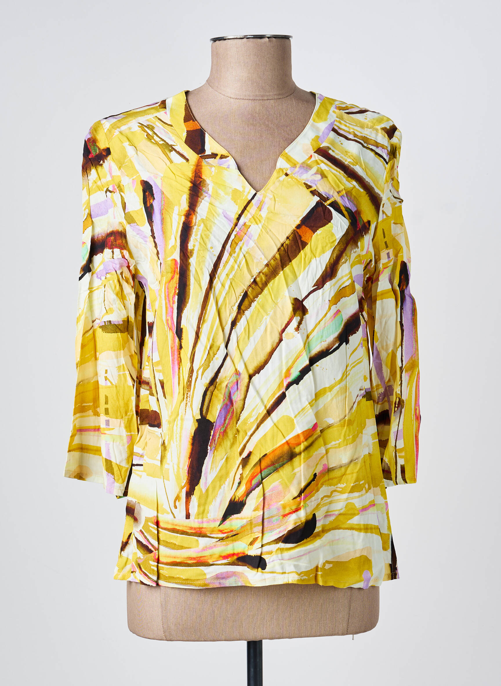 Blouse tissage popeline manches 3/4 jaune GEVANA femme