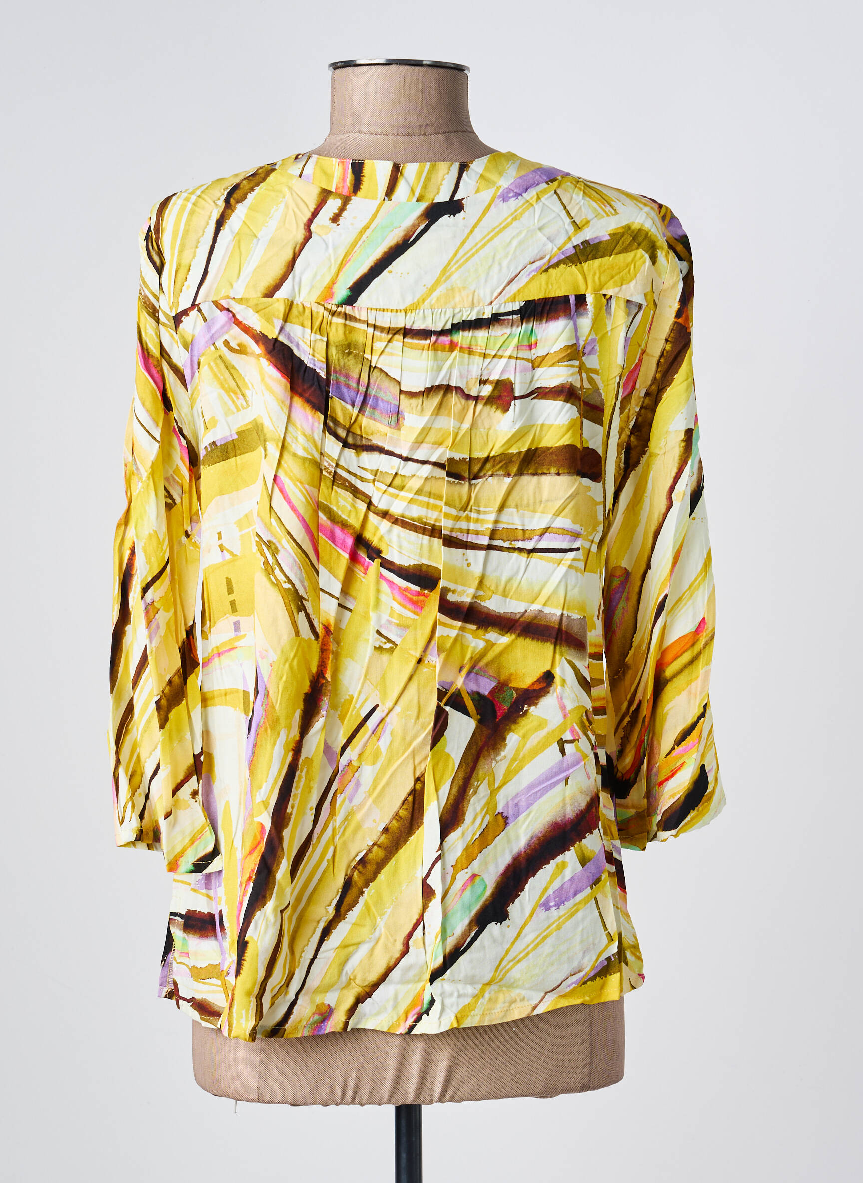 Blouse tissage popeline manches 3/4 jaune GEVANA femme