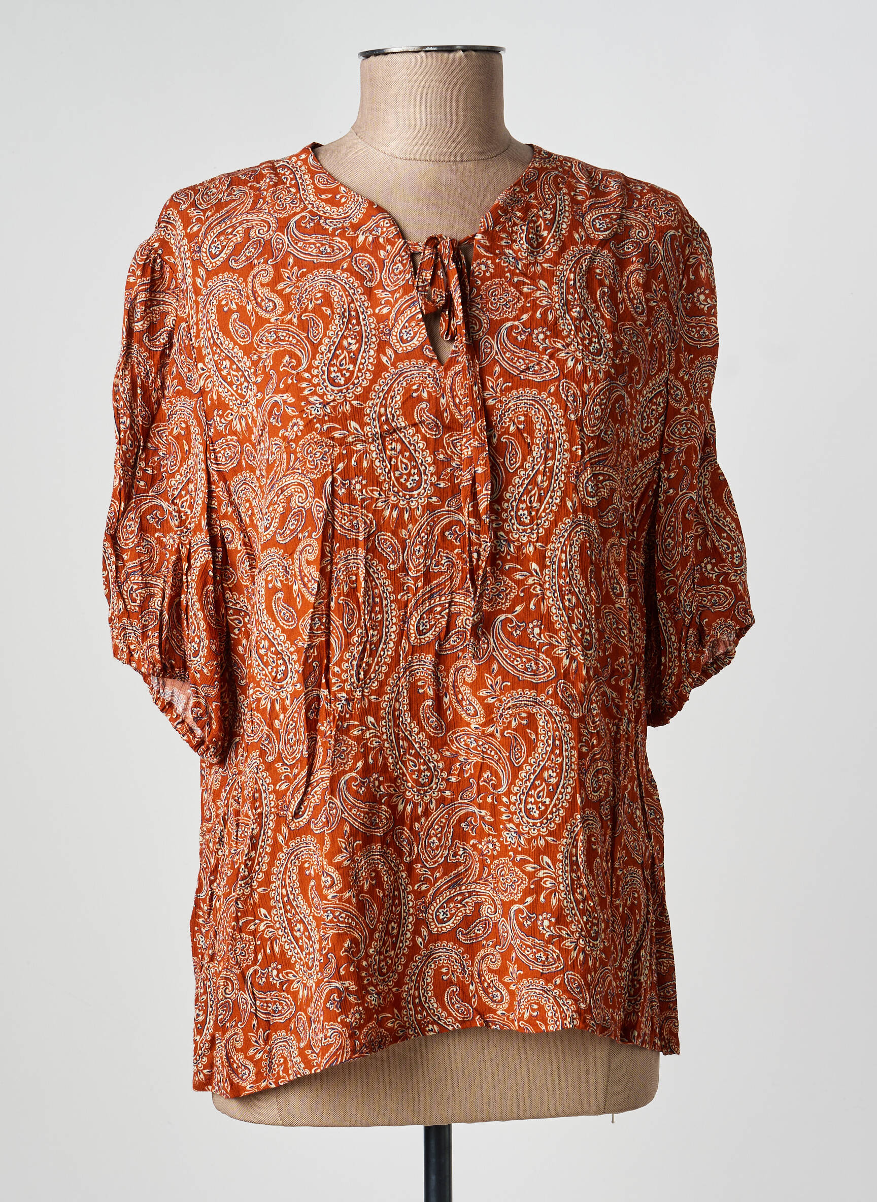 Top imprimé fantaisie manches courtes marron GEVANA femme