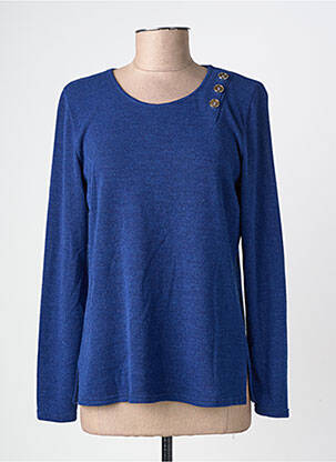 Pull tissage chiné manches longues bleu GEVANA femme