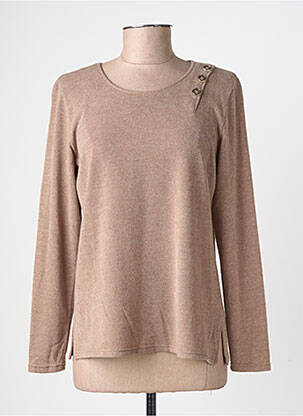 Pull tissage chiné manches longues marron GEVANA femme