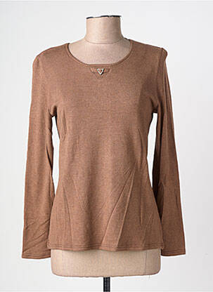 Pull tissage chiné manches longues marron GEVANA femme