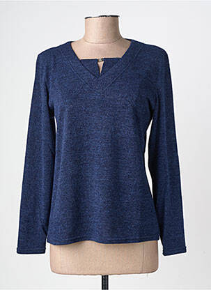 Pull tissage chiné manches longues bleu GEVANA femme