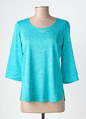 Pull tissage chiné manches 3/4 bleu GEVANA femme