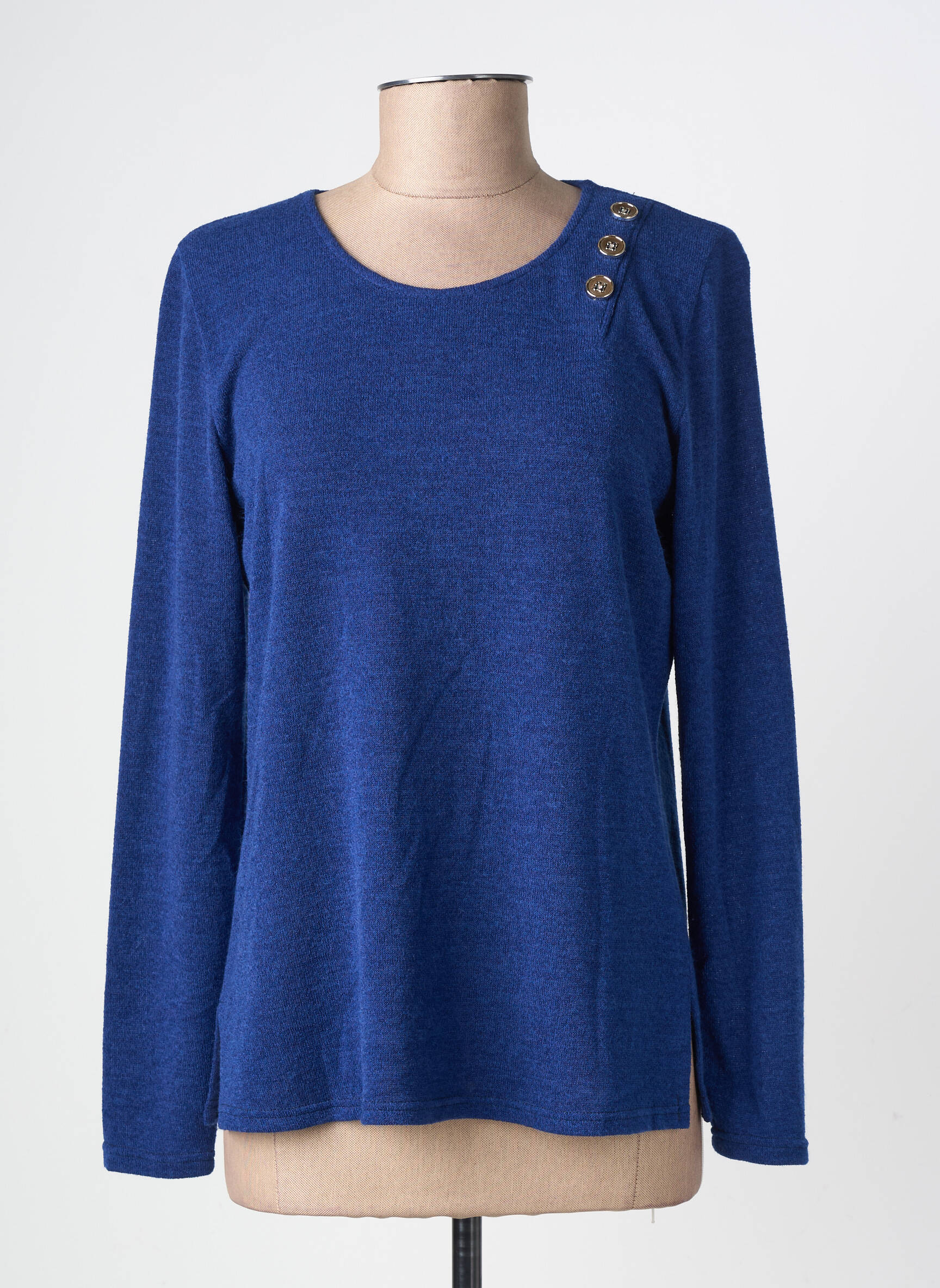 Pull tissage chiné manches longues bleu GEVANA femme