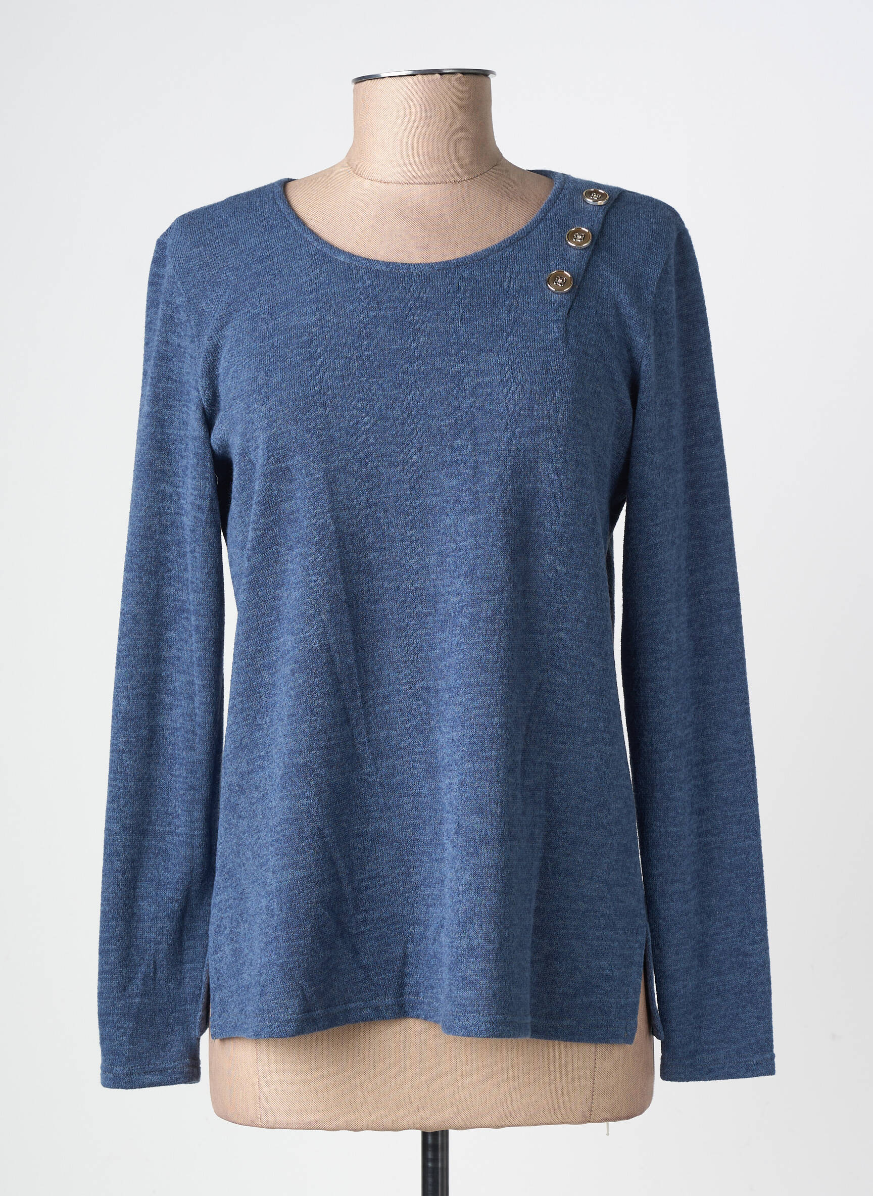 Pull tissage chiné manches longues bleu fonce GEVANA femme