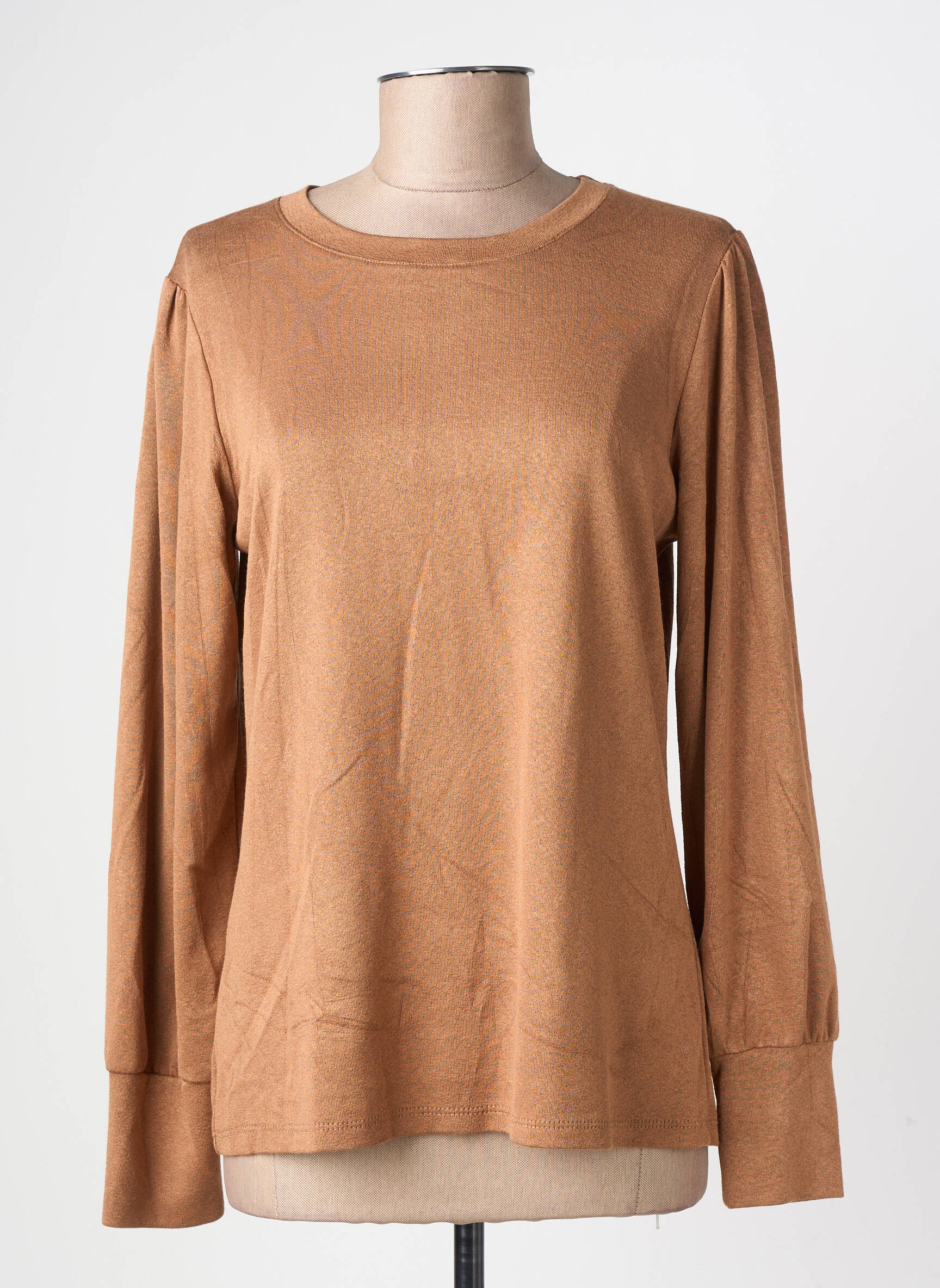 Pull tissage chiné manches longues marron GEVANA femme