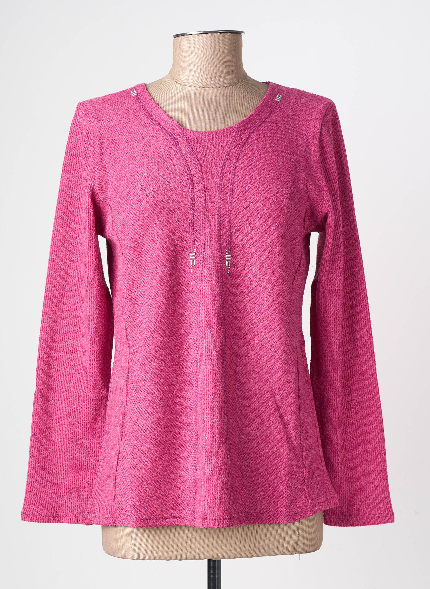 Pull tissage chiné manches longues rose GEVANA femme