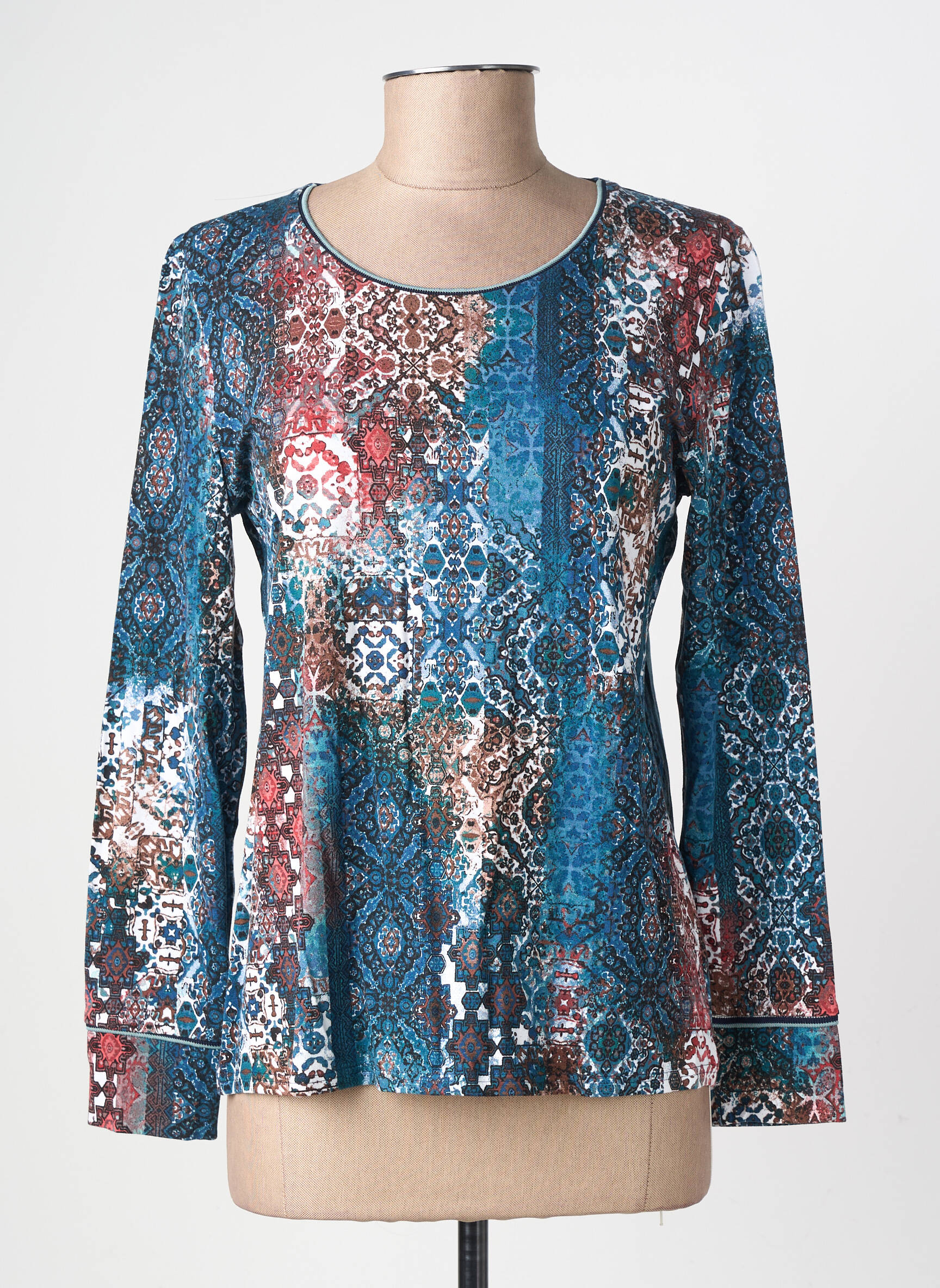 T-shirt imprimé fantaisie manches longues bleu GEVANA femme