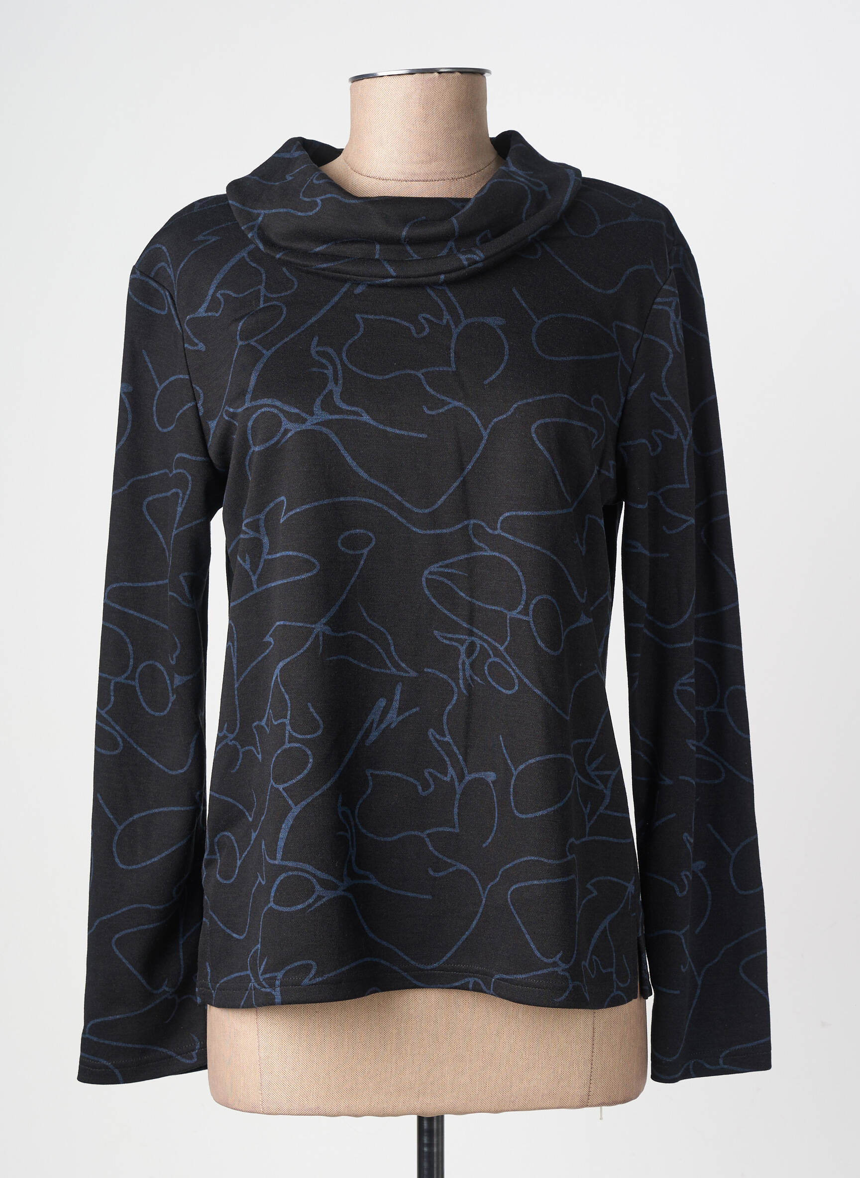 T-shirt imprimé fantaisie manches longues noir GEVANA femme