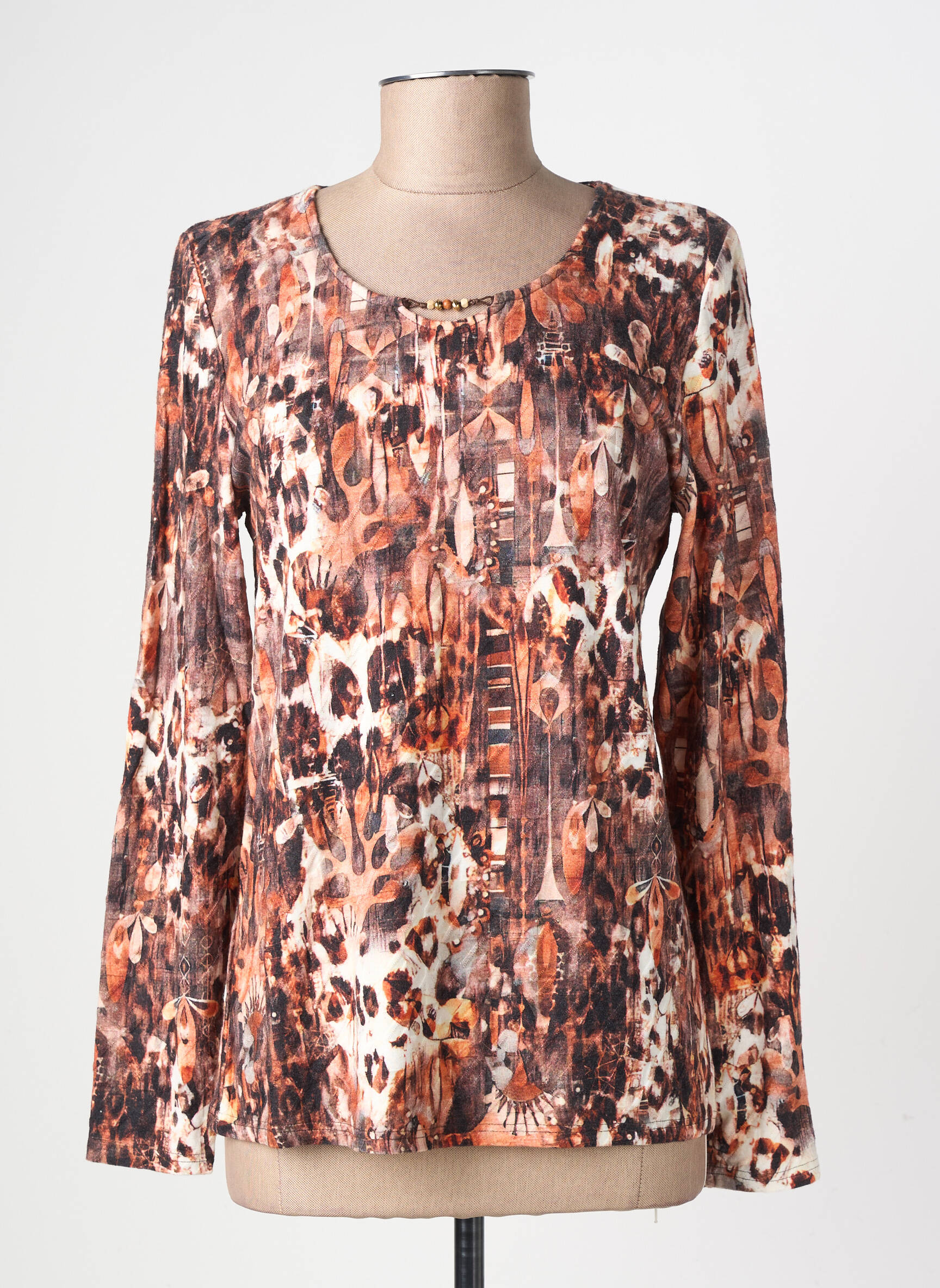 T-shirt imprimé fantaisie manches longues orange GEVANA femme