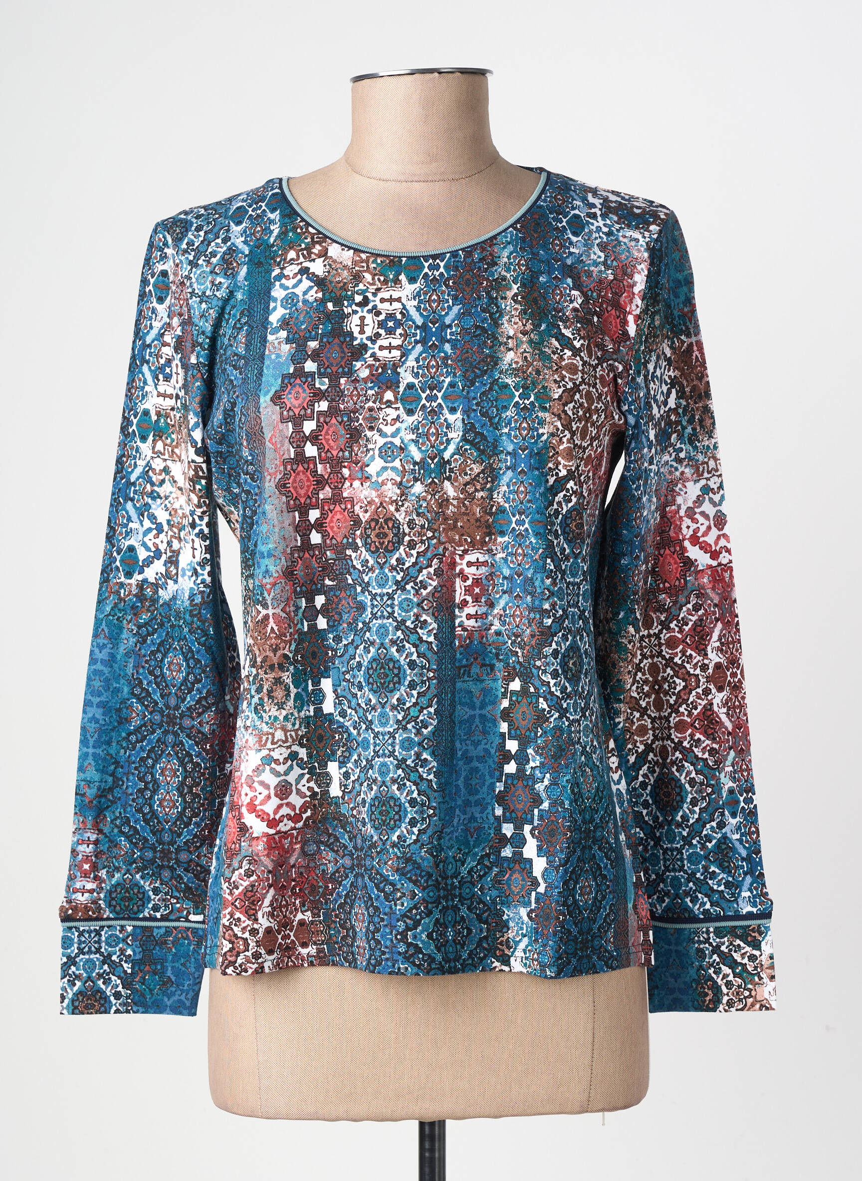 T-shirt imprimé fantaisie manches longues bleu GEVANA femme