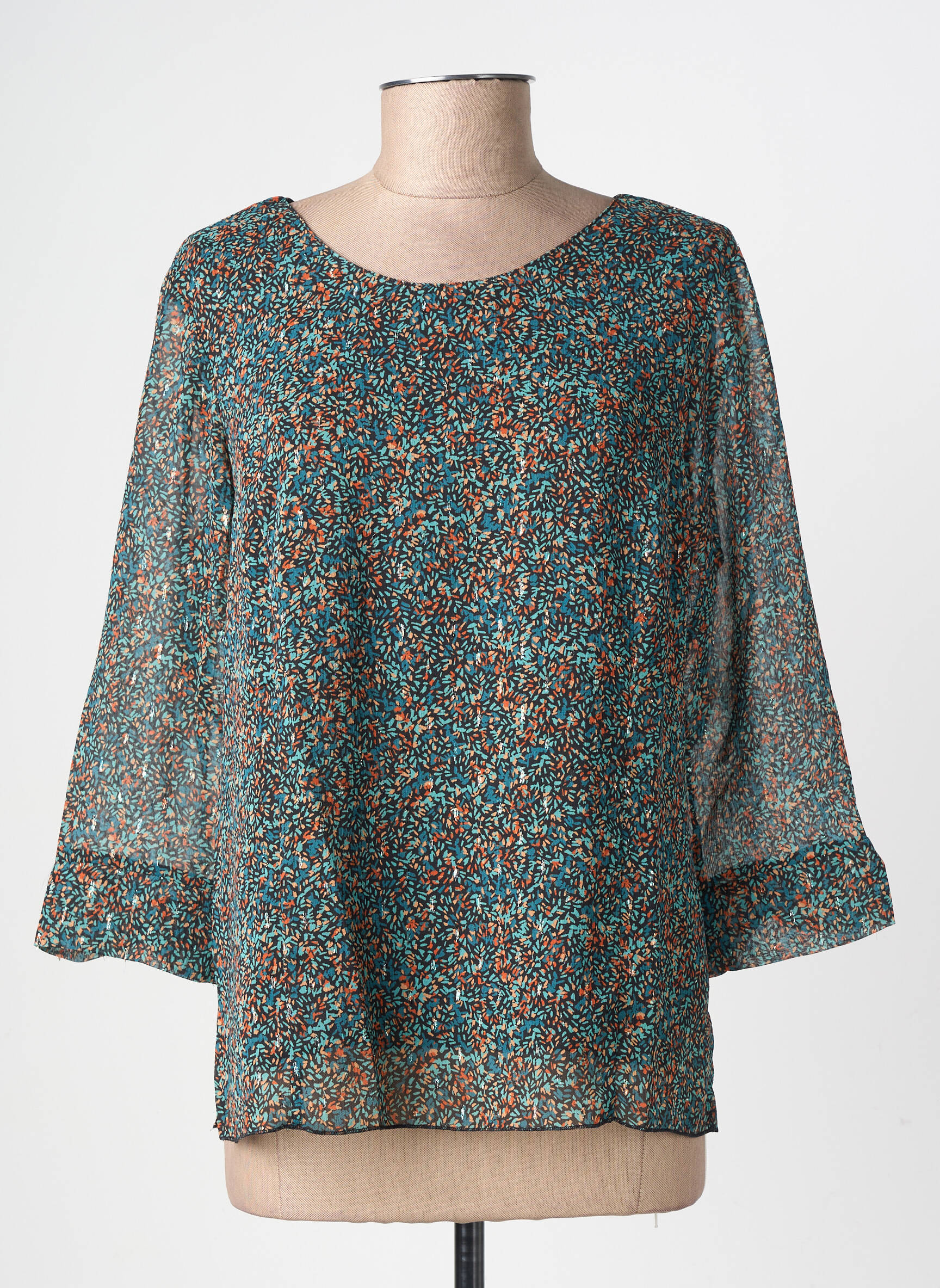 Top imprimé fantaisie manches 3/4 vert GEVANA femme