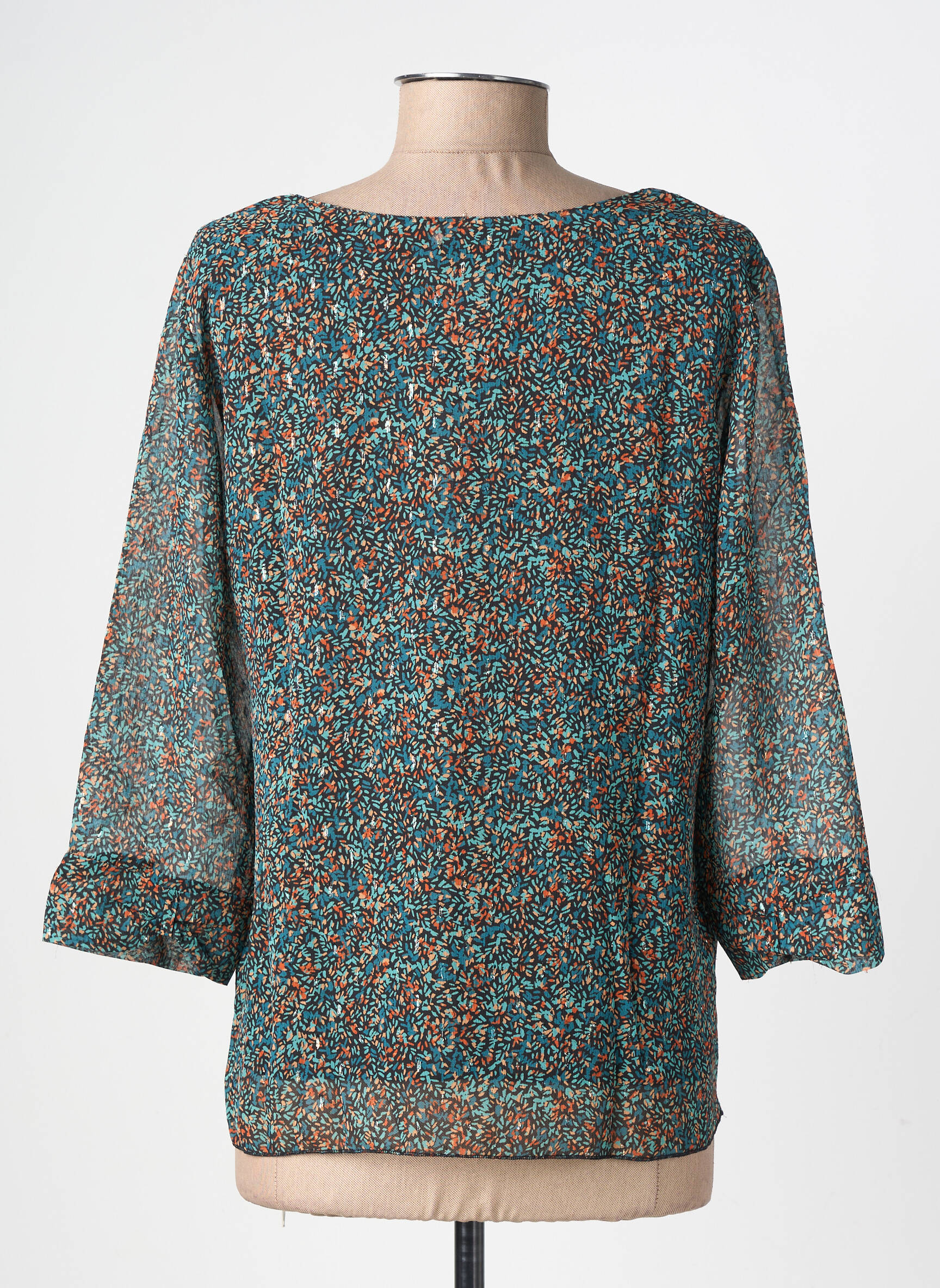 Top imprimé fantaisie manches 3/4 vert GEVANA femme