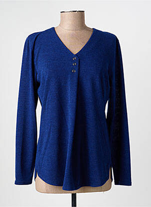 Pull tissage chiné manches longues bleu GEVANA femme