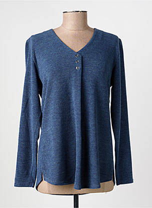 Pull tissage chiné manches longues bleu fonce GEVANA femme