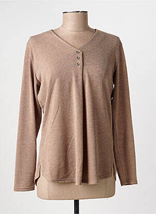 Pull tissage chiné manches longues marron GEVANA femme