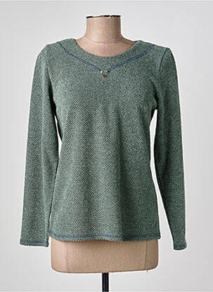 Pull tissage chiné manches longues vert BOGUAR femme