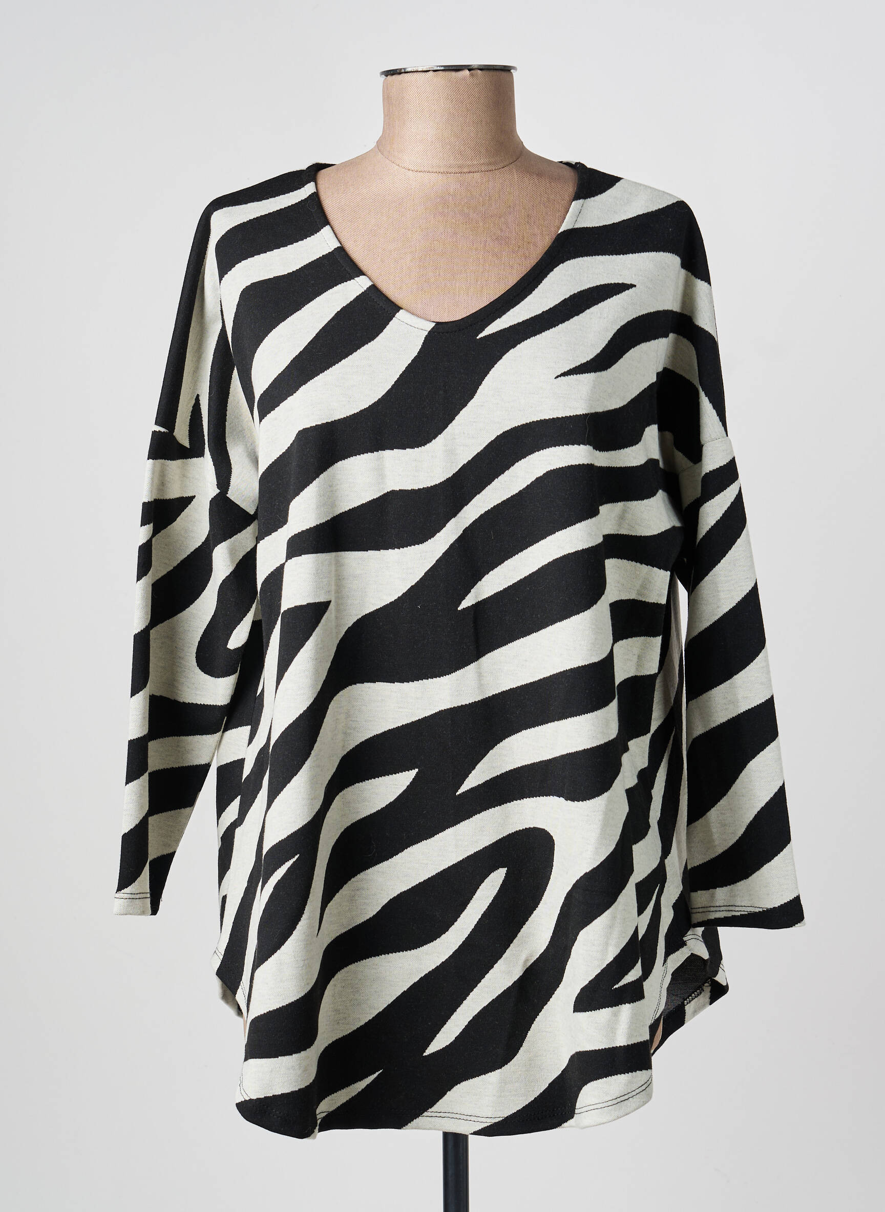 Pull tunique stretch manches longues noir GEVANA femme