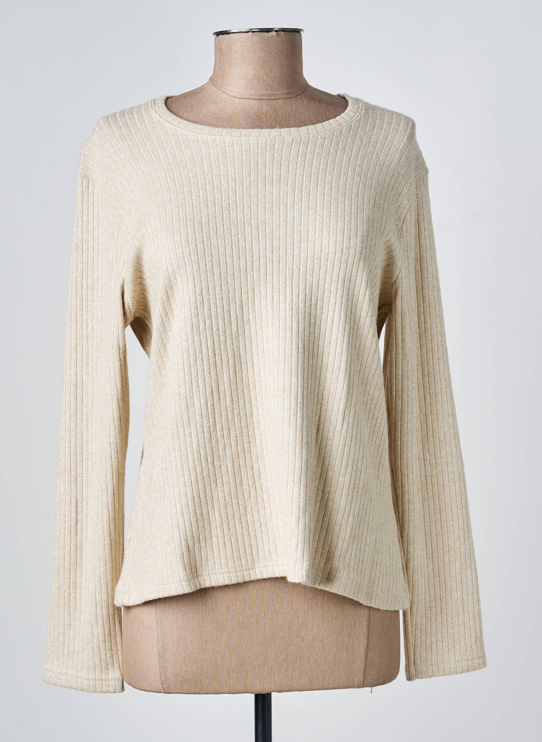 Pull coupe cintrée manches longues beige GEVANA femme