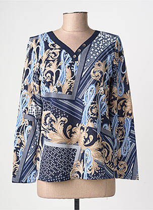 Pull coupe droite manches longues bleu GEVANA femme