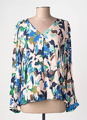 Blouse tissage popeline manches longues bleu GEVANA femme