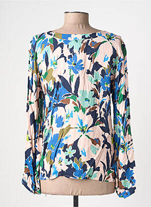 Blouse tissage popeline manches longues bleu GEVANA femme
