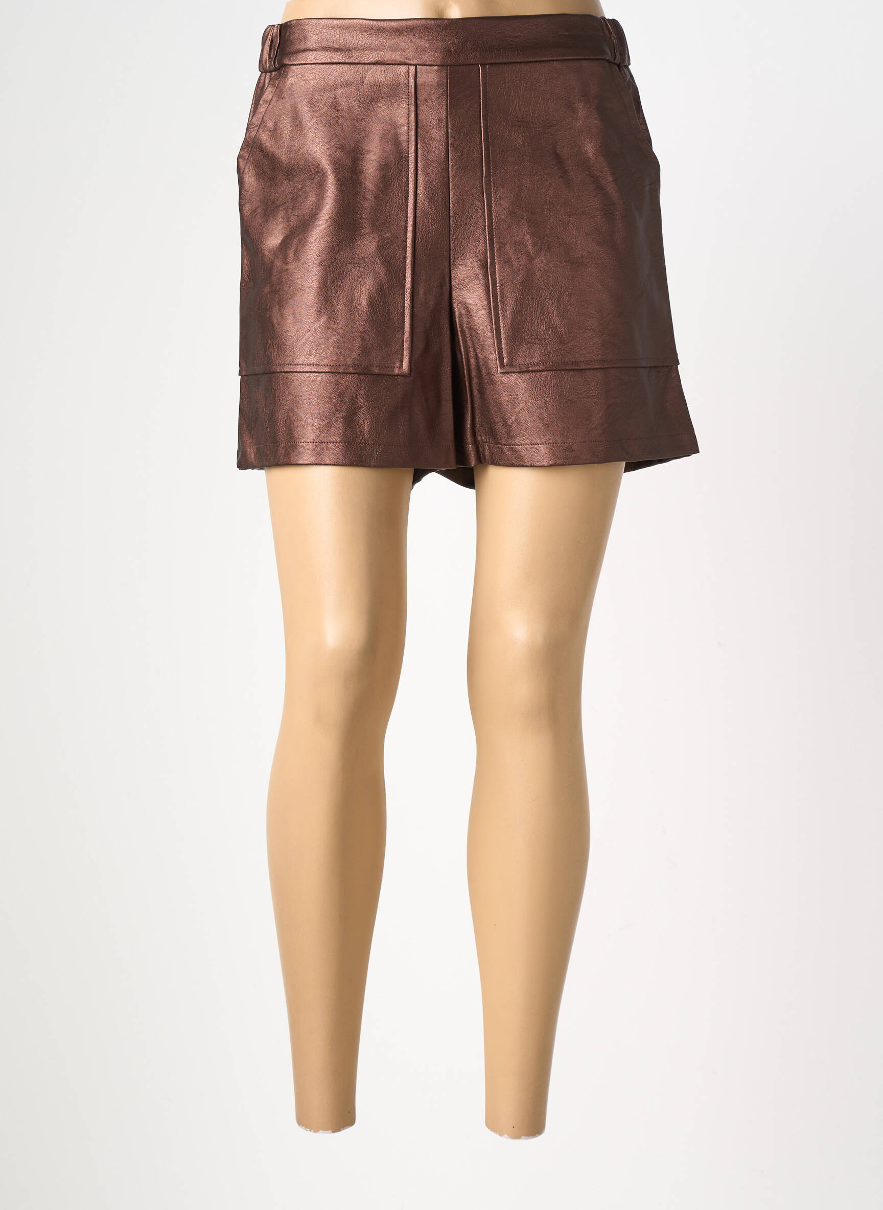 Short tissage simili-cuir taille normale marron GEVANA femme