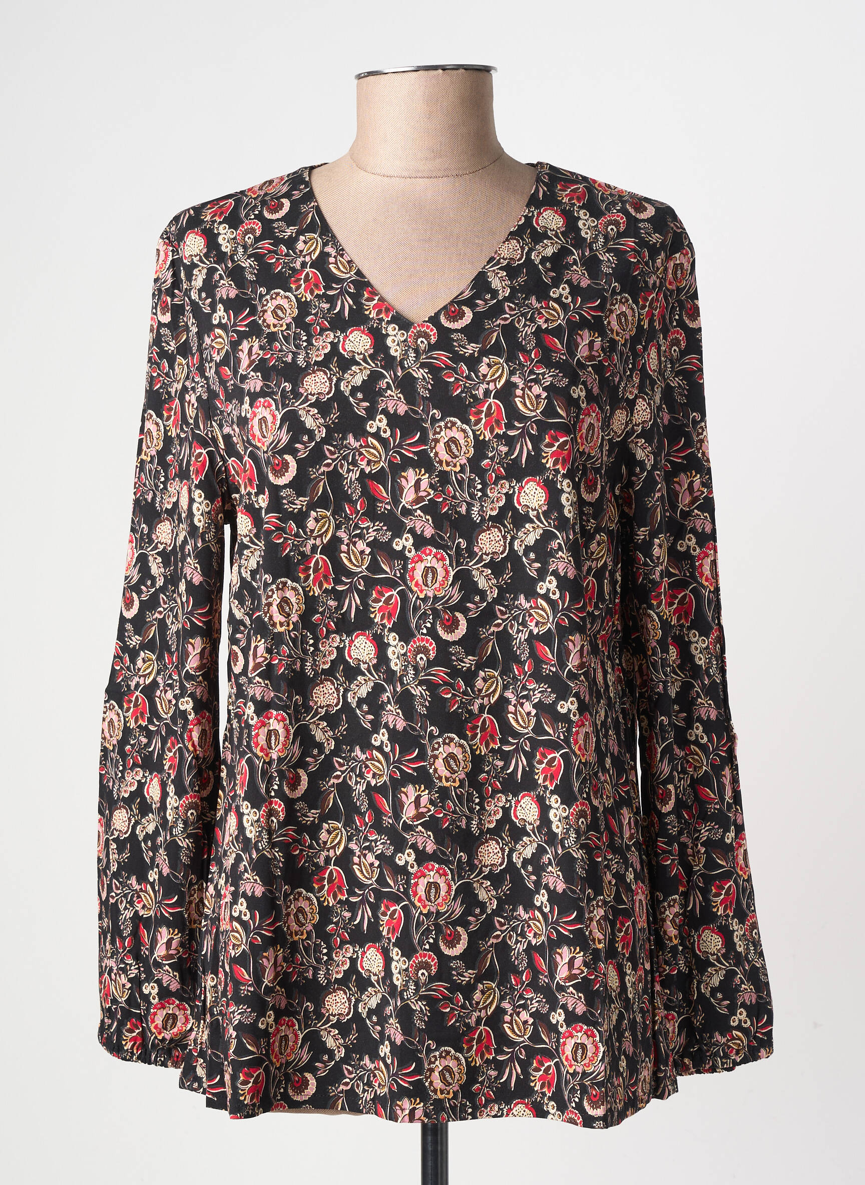 Blouse tissage popeline manches longues noir GEVANA femme