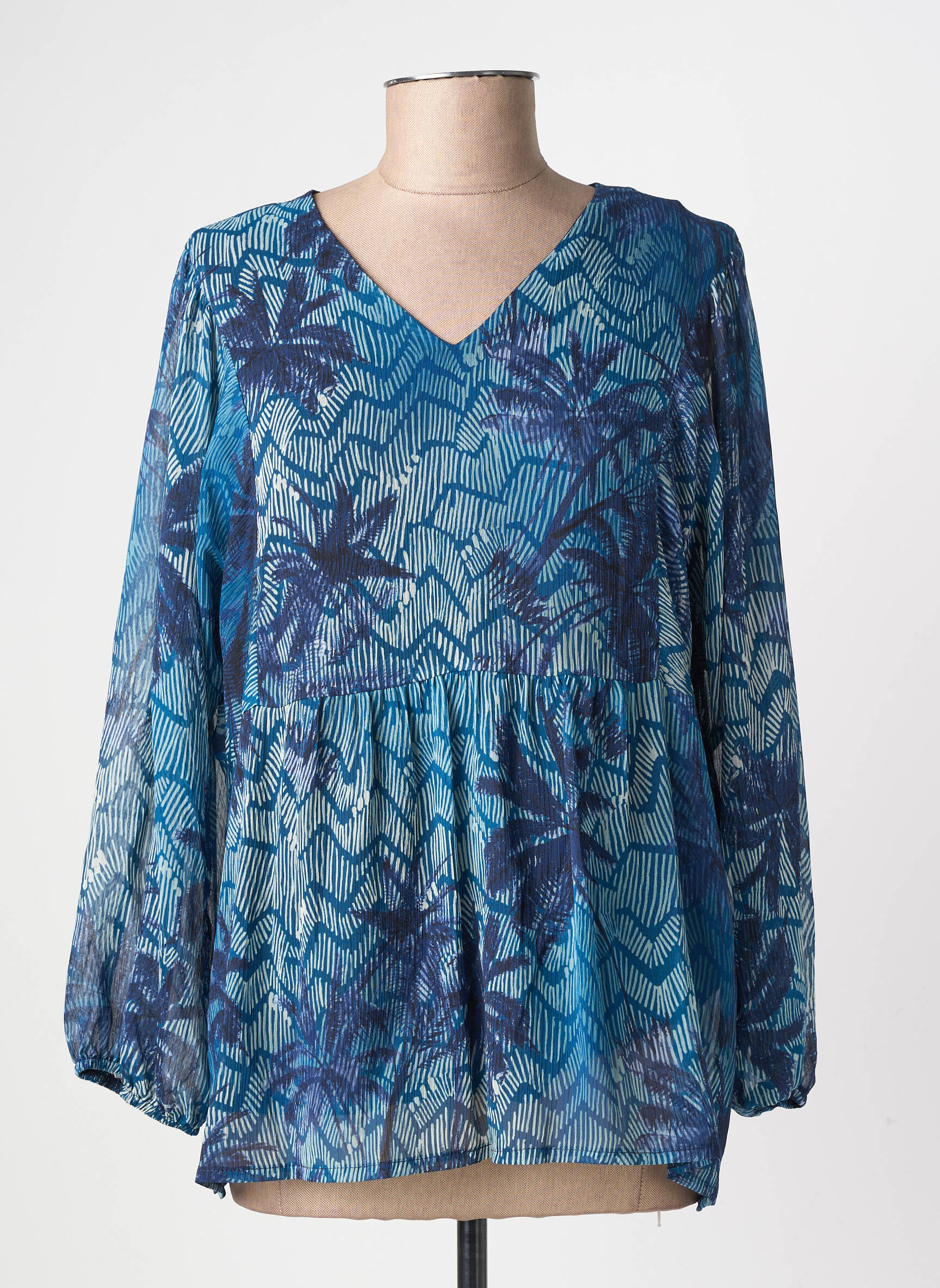 Blouse imprimé fantaisie manches longues bleu GEVANA femme