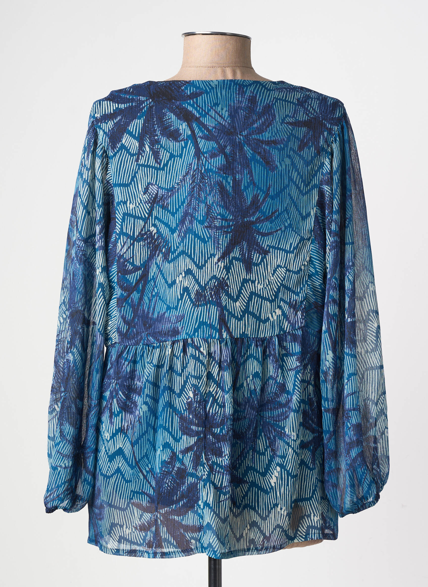 Blouse imprimé fantaisie manches longues bleu GEVANA femme