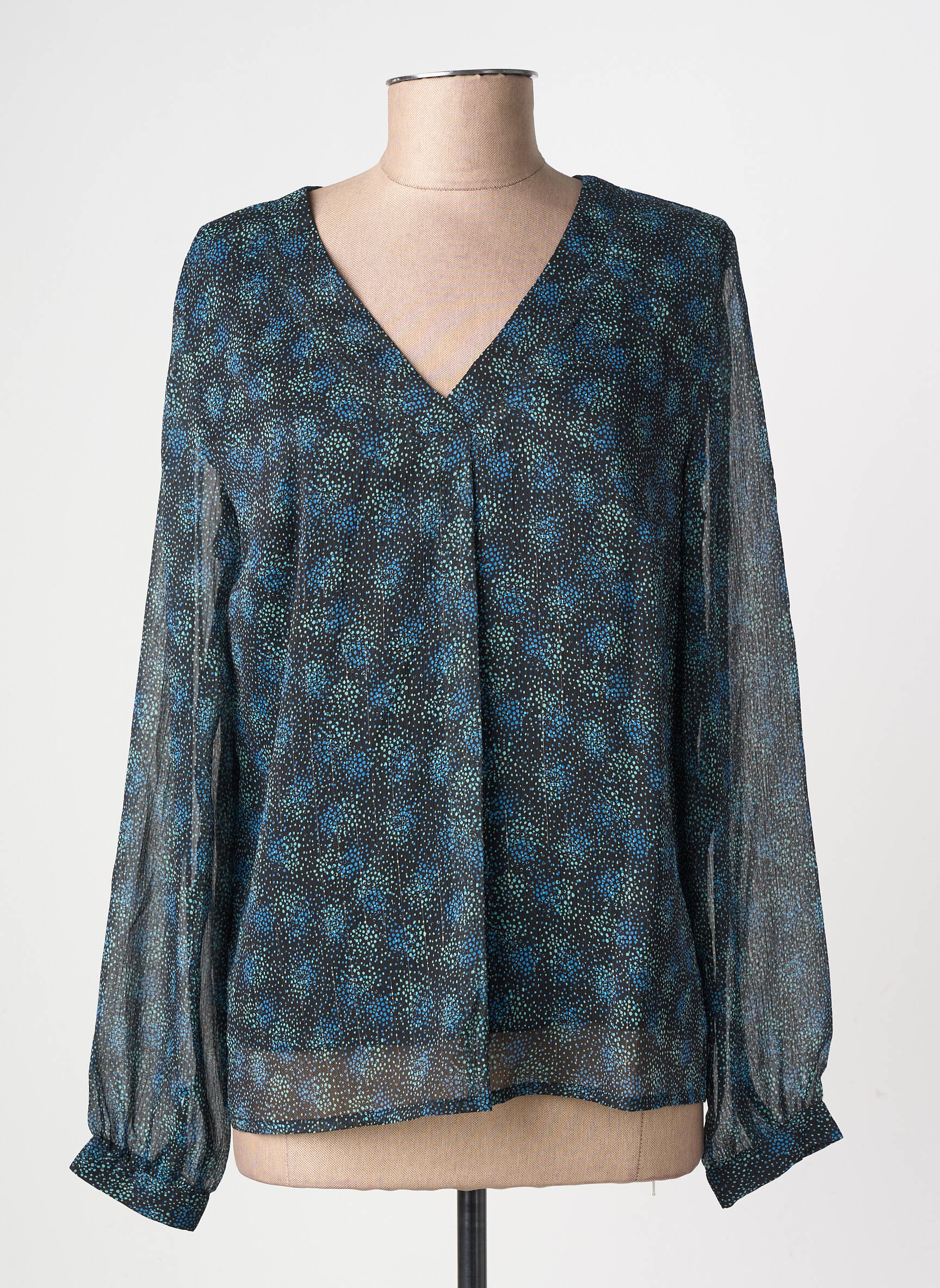 Blouse imprimé fantaisie manches longues noir GEVANA femme