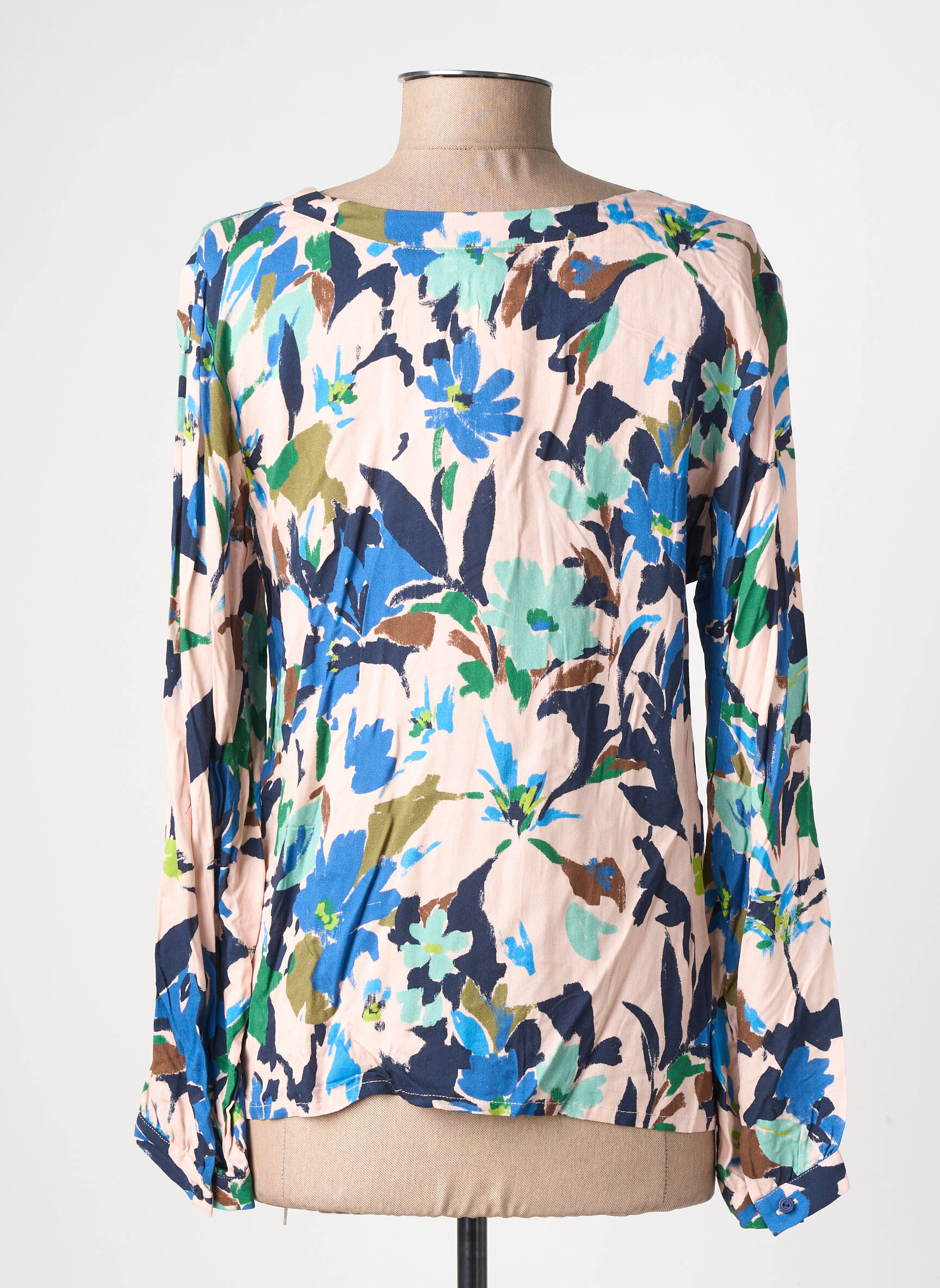 Blouse tissage popeline manches longues bleu GEVANA femme