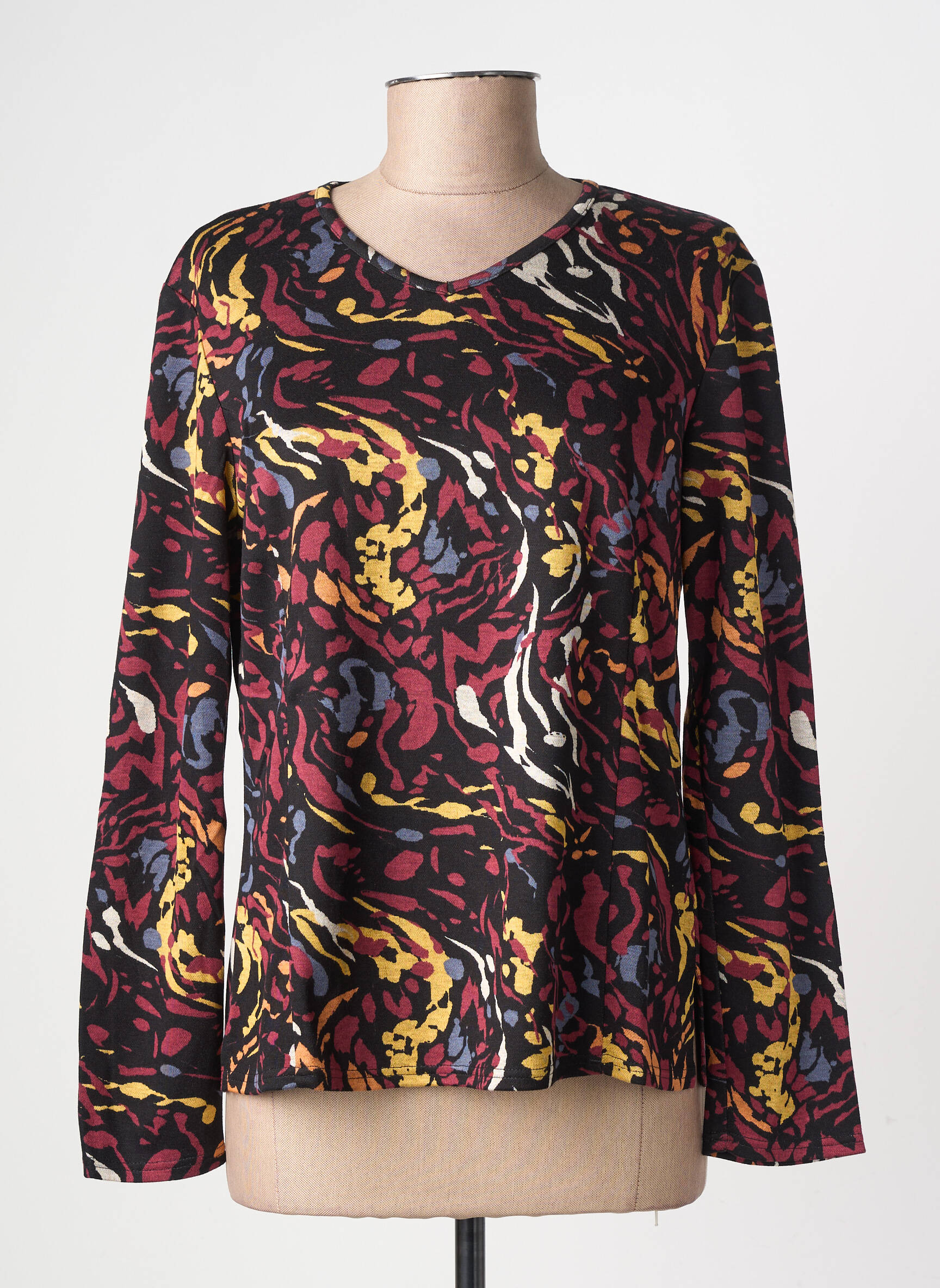 T-shirt imprimé fantaisie manches longues noir GEVANA femme