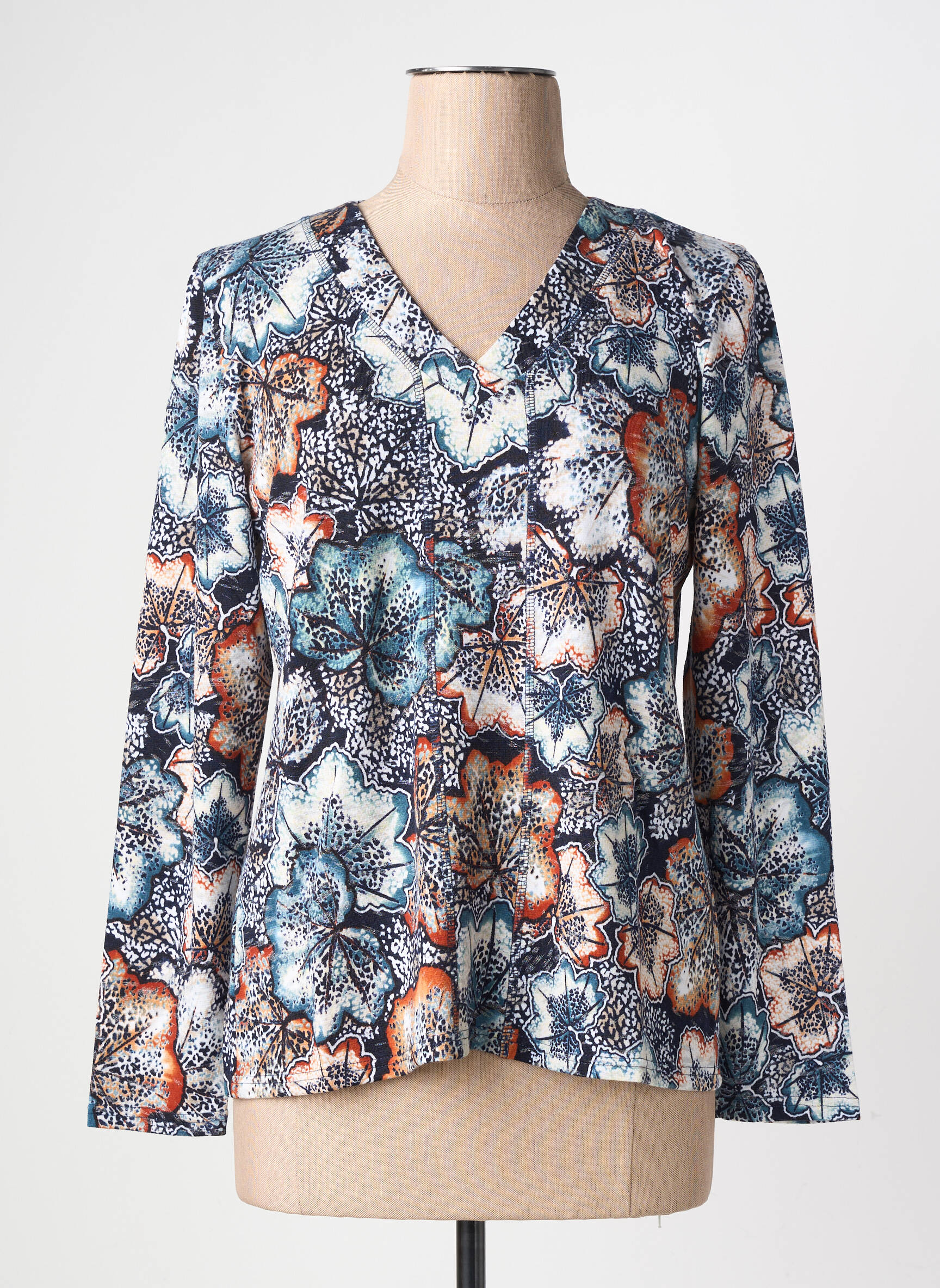 T-shirt imprimé fantaisie manches longues bleu GEVANA femme