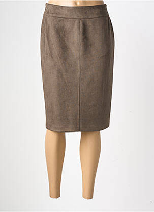 Jupe mi-longue stretch marron GEVANA femme