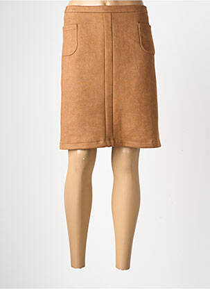 Jupe mi-longue stretch marron GEVANA femme