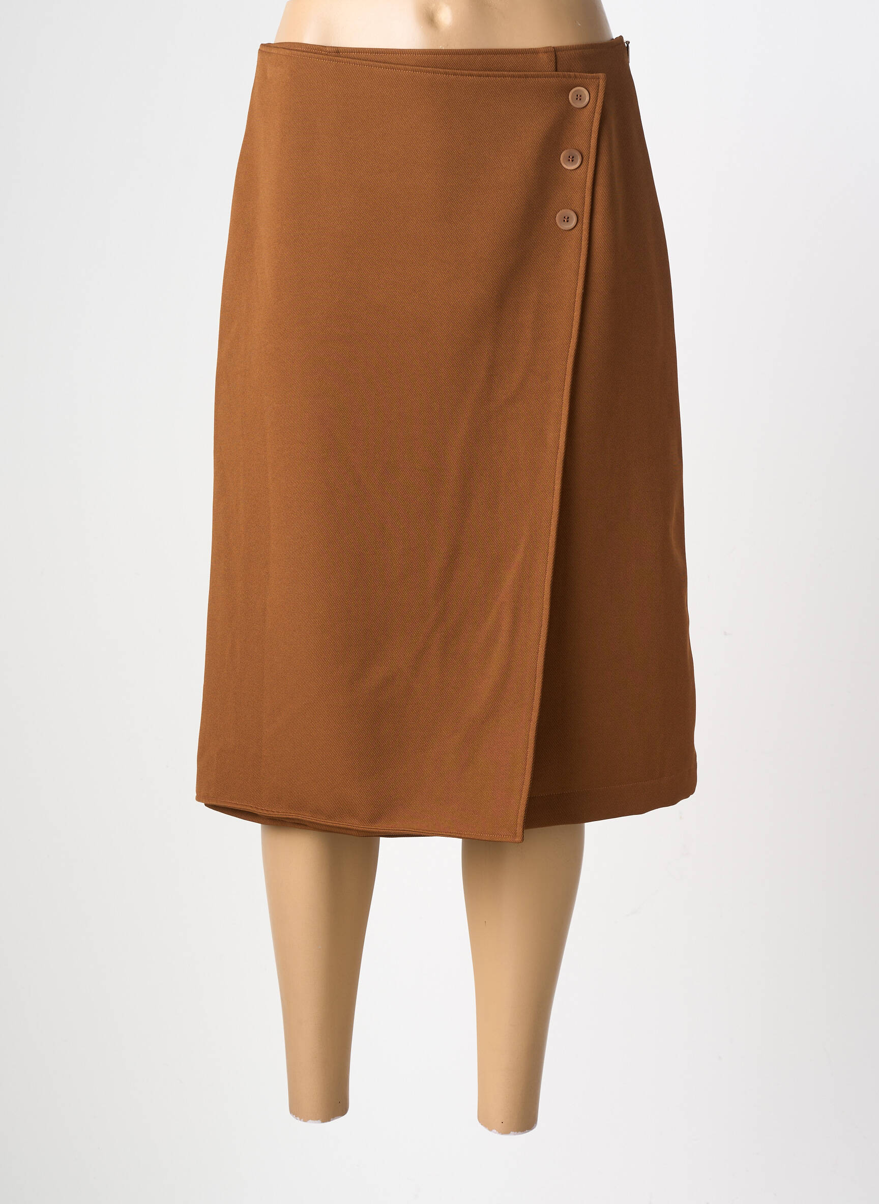 Jupe mi-longue fermeture zip latéral marron GEVANA femme